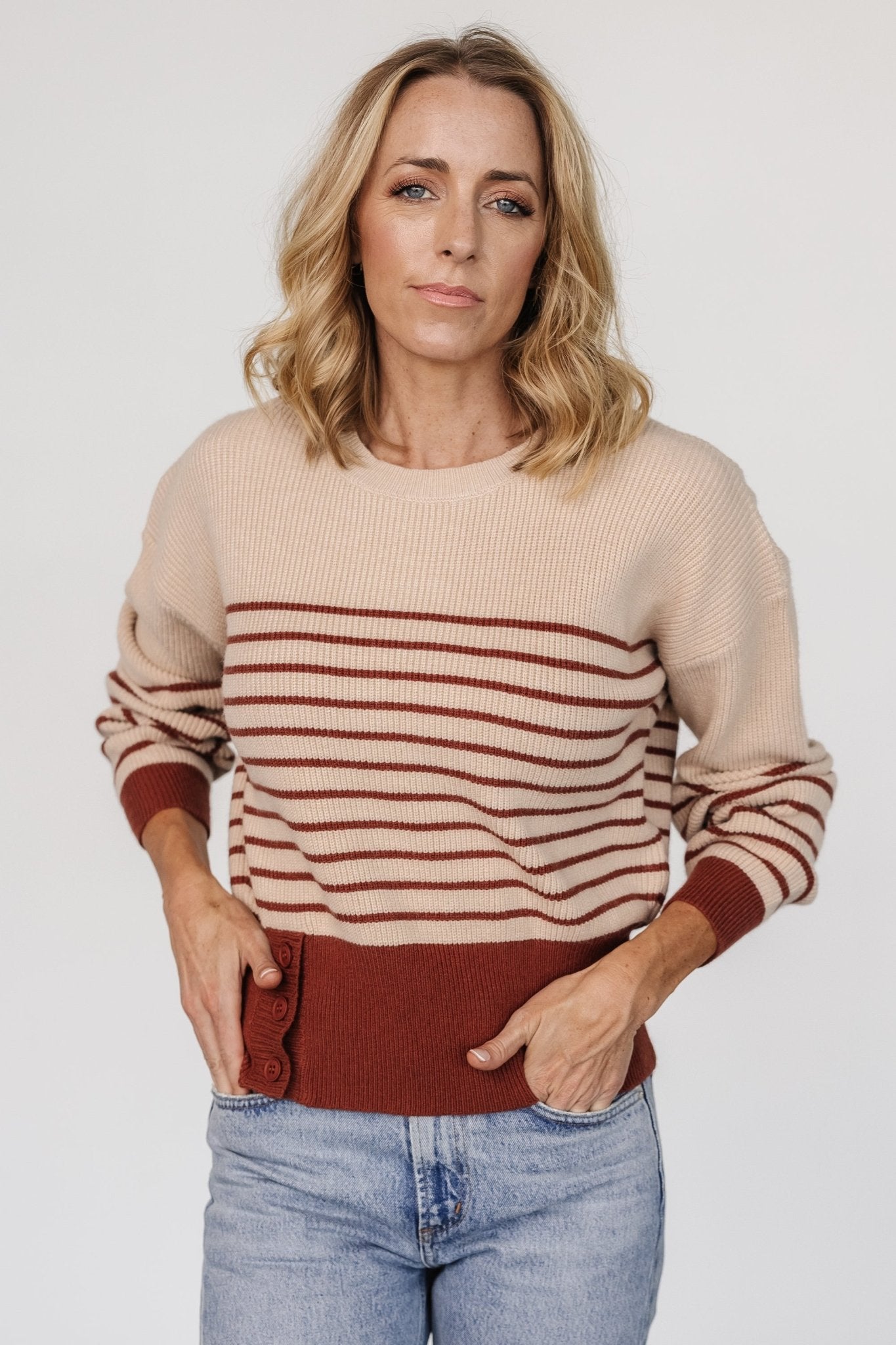 Miles Striped Sweater | Taupe + Marsala Outlet With Paypal Order