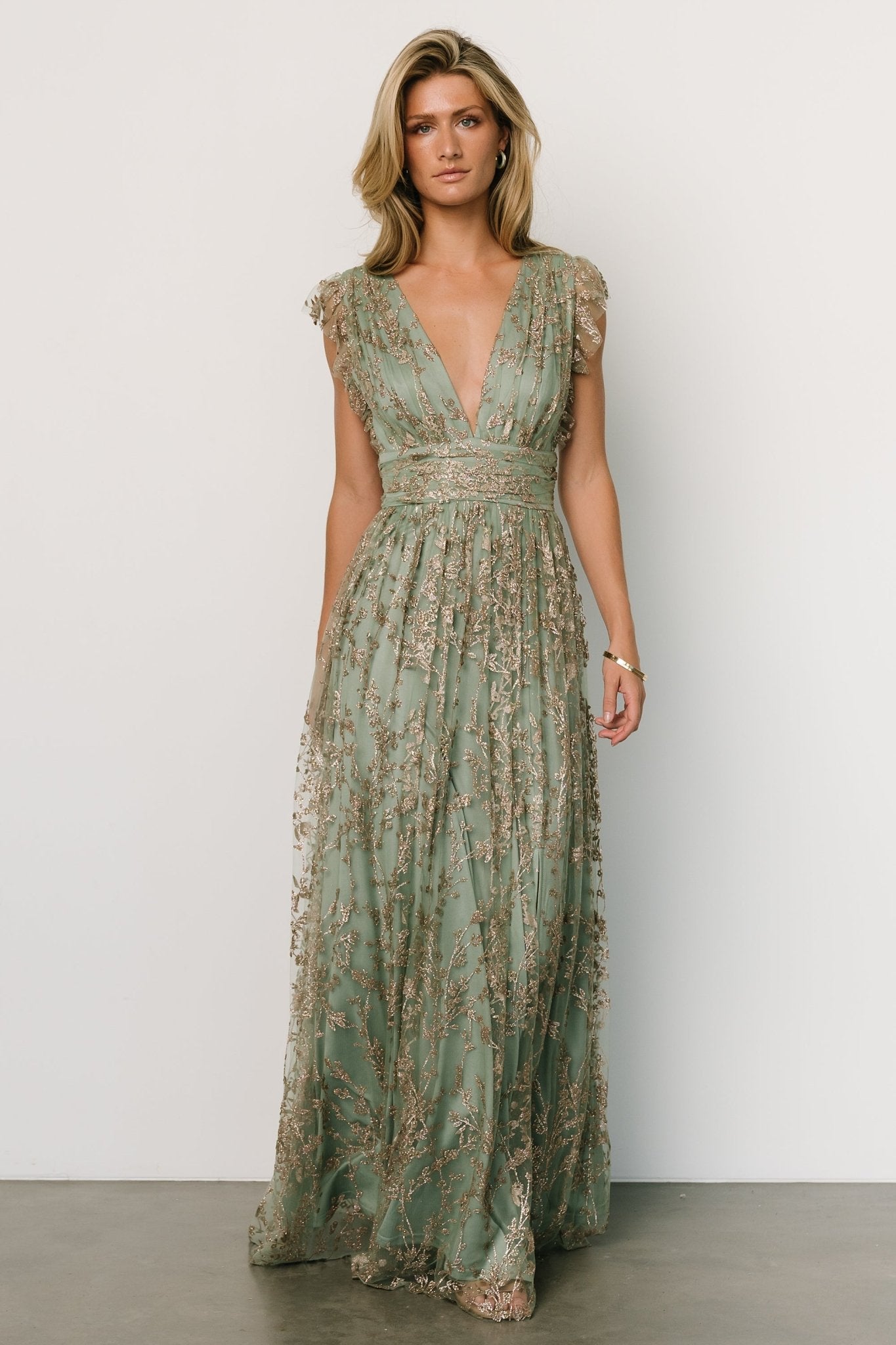 Arlene Shimmer Gown | Sage + Gold Clearance In China