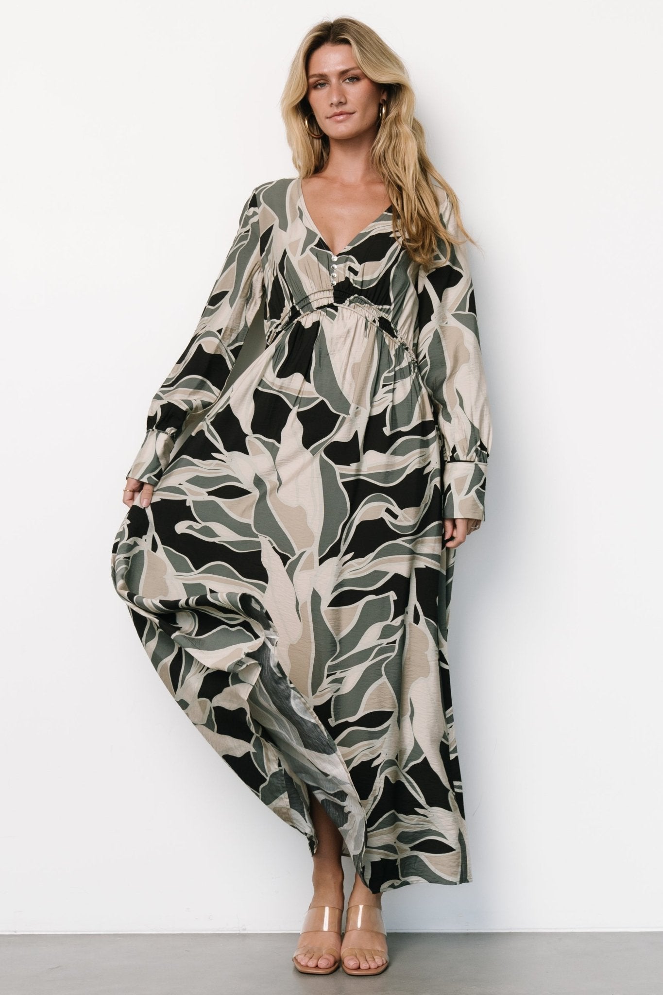 Zinnia Maxi Dress | Black + Eucalyptus Print Cheap Sale Now