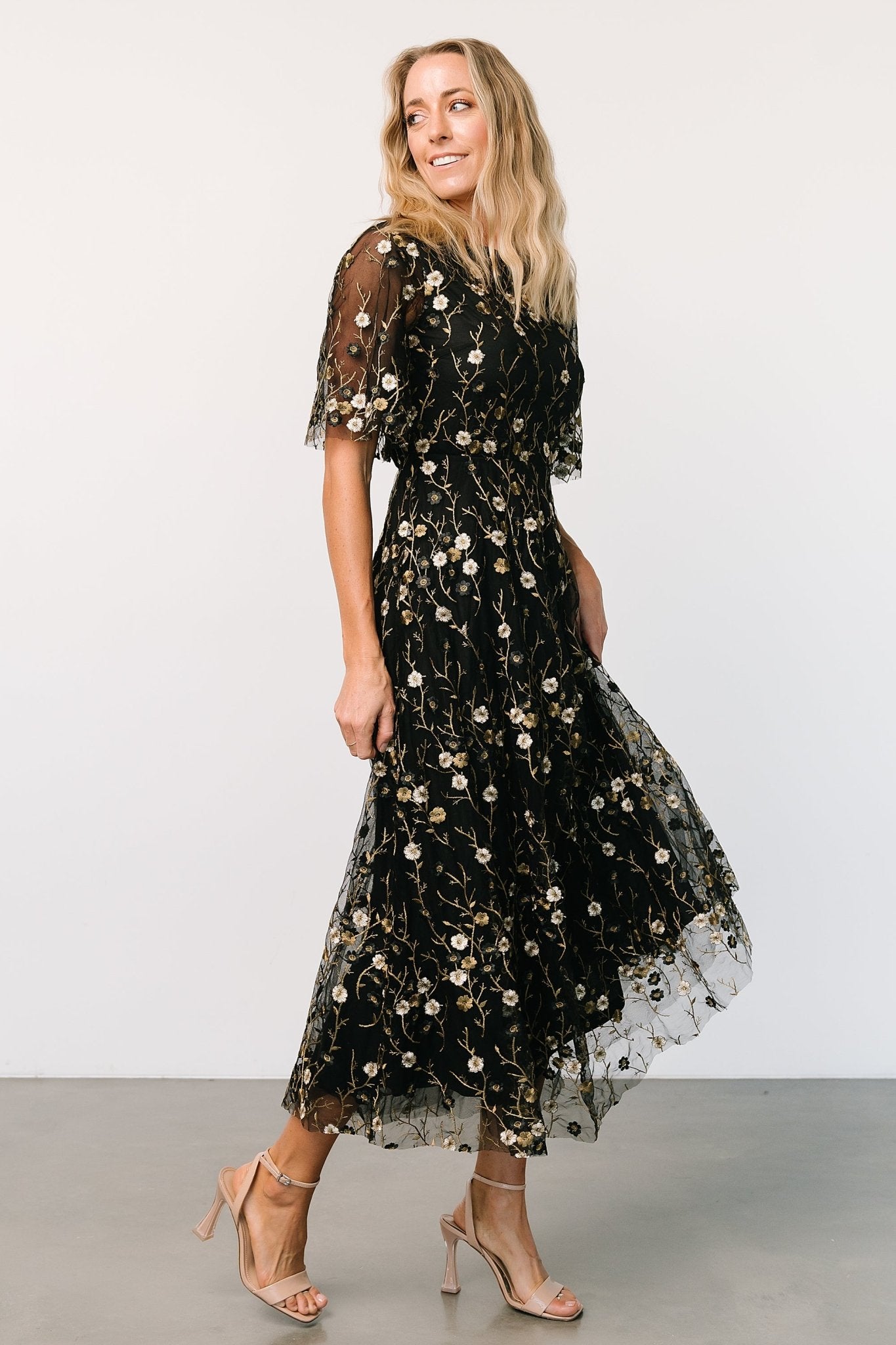 Arabella Embroidered Tulle Maxi Dress | Gold + Black Buy Cheap Hot Sale