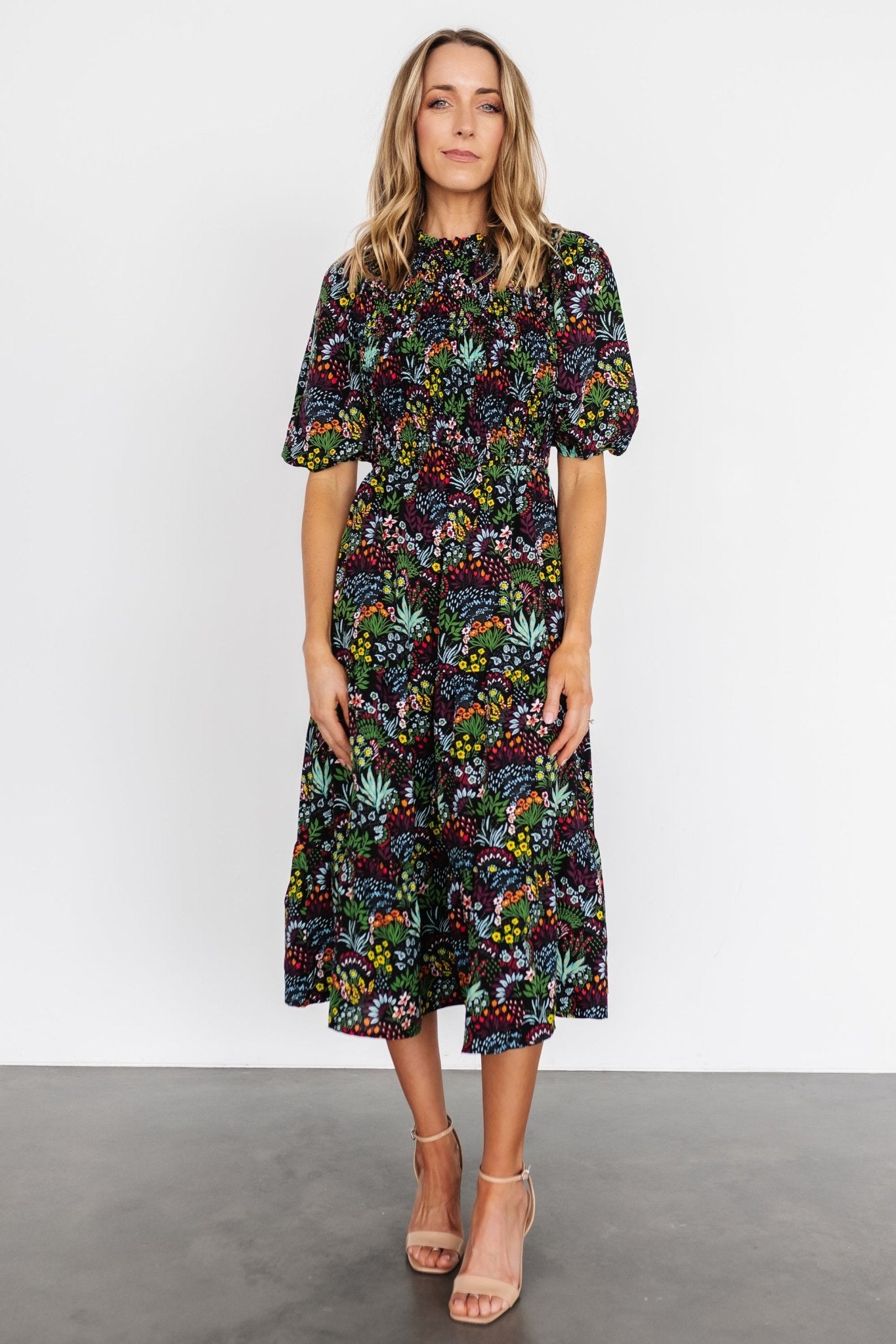 Lena Tiered Midi Dress | Black Multi Floral Cheap Sale View