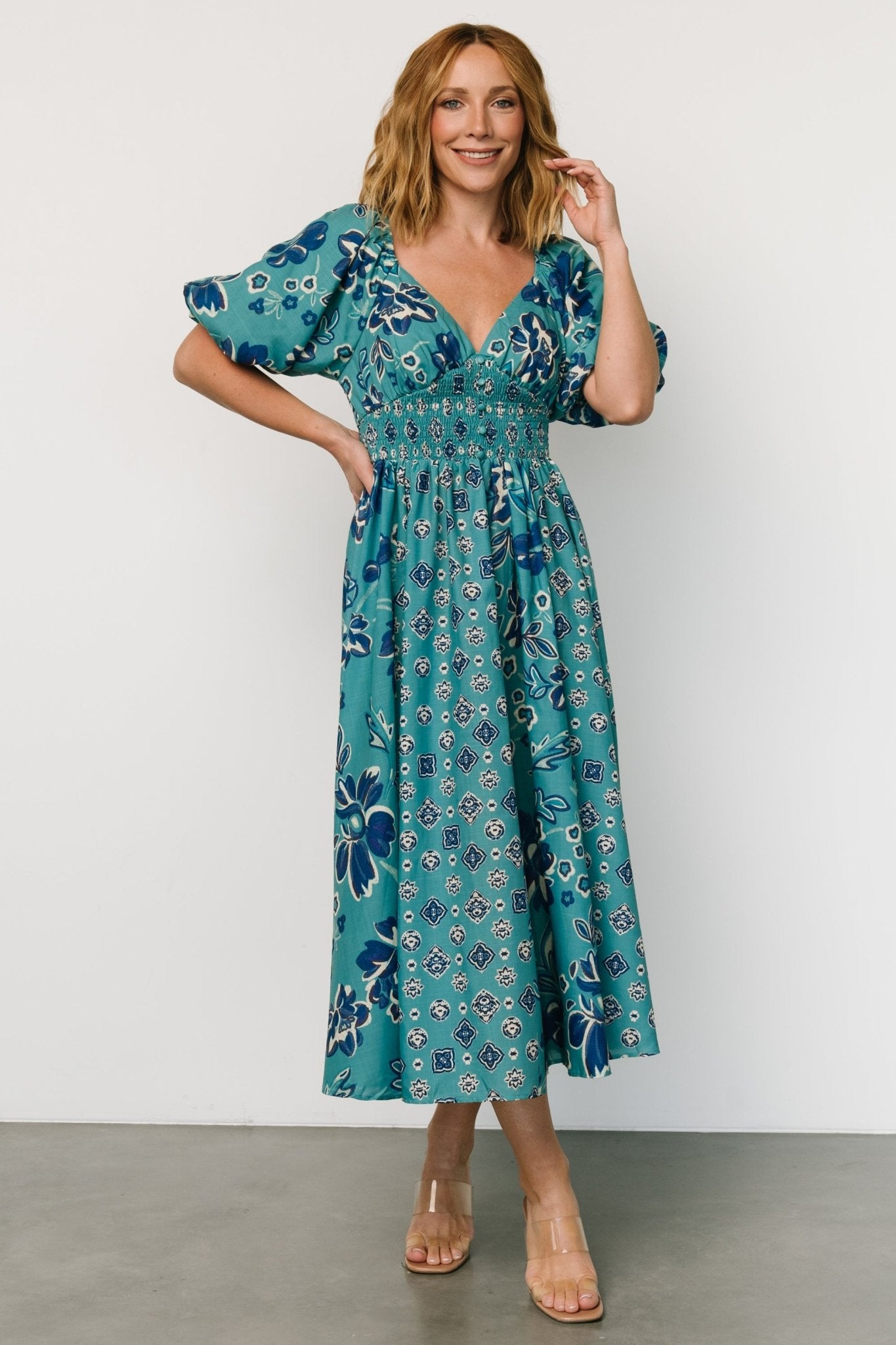 Elyse Midi Dress | Teal + Blue Multi Professional Online