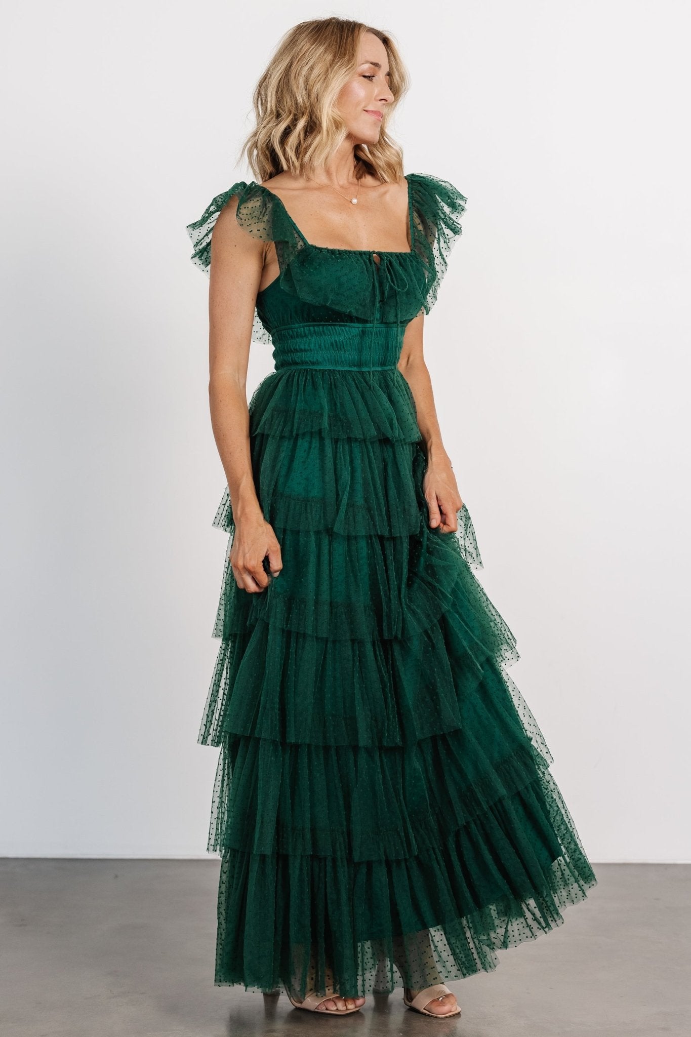 Valora Swiss Dot Tulle Maxi Dress | Dark Green Discount Get To Buy