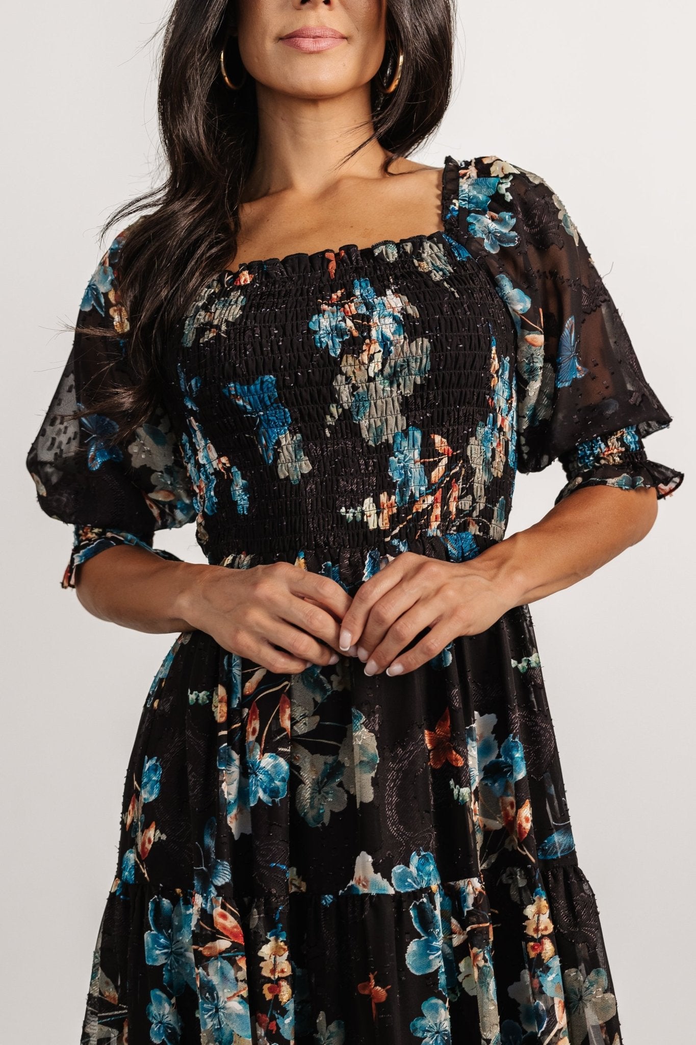 Fabian Jacquard Midi Dress | Black + Blue Multi Buy Cheap Explore