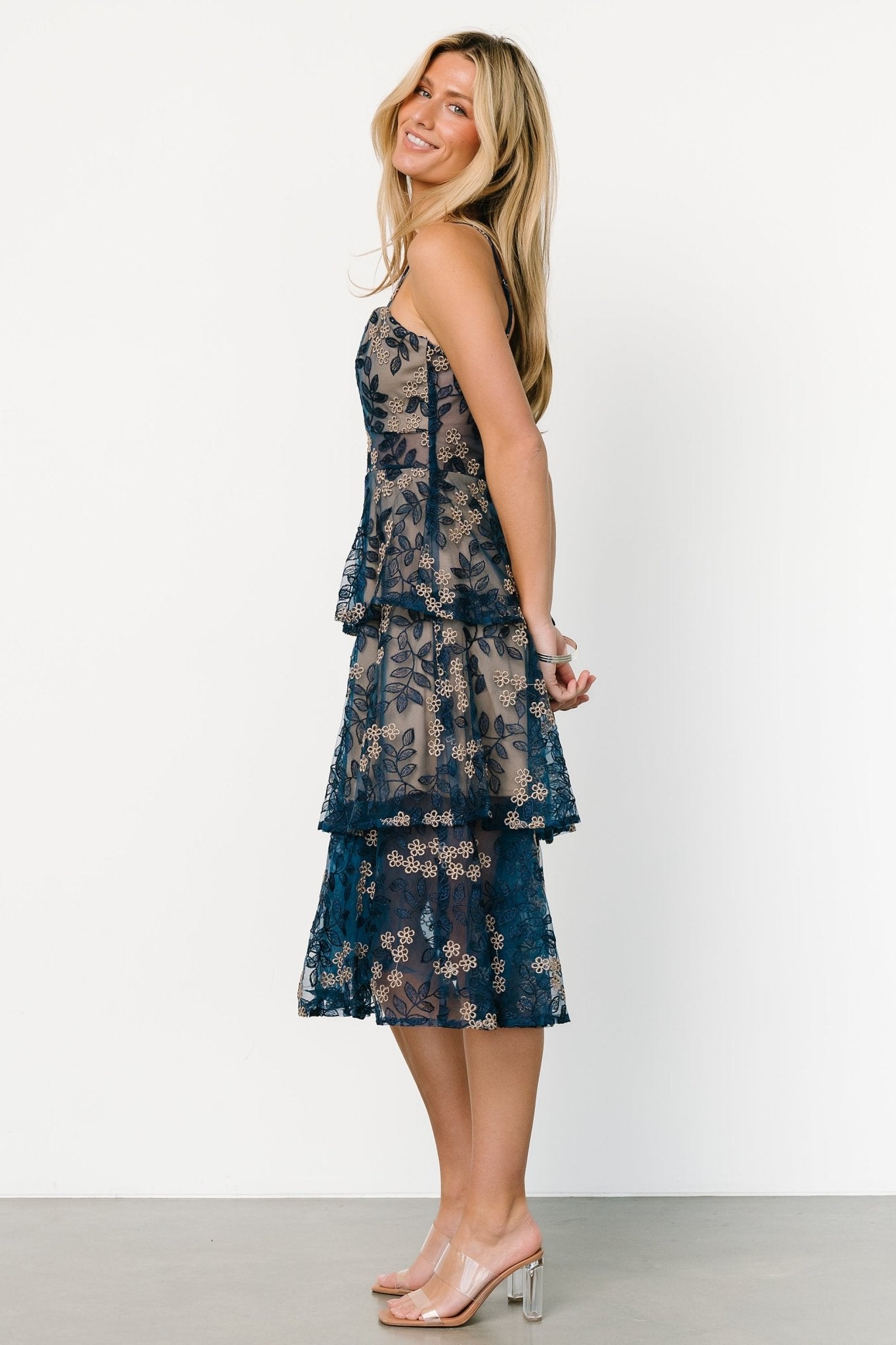 Georgiana Embroidered Midi Dress | Navy Clearance Pices