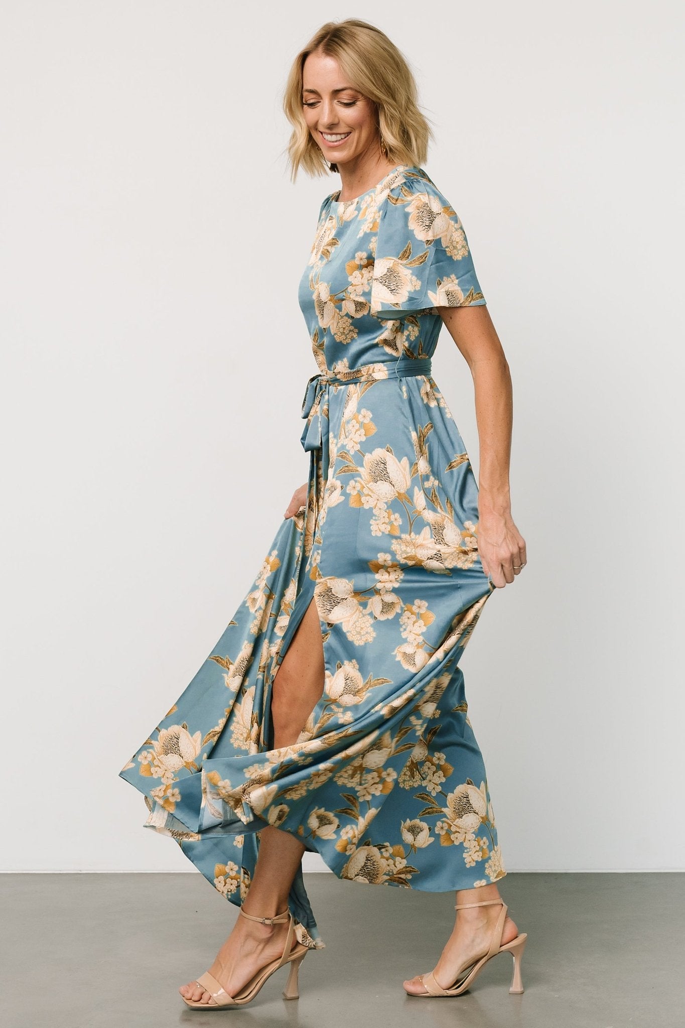 Agnes Satin Maxi Dress | Blue + Gold Sale Recommend