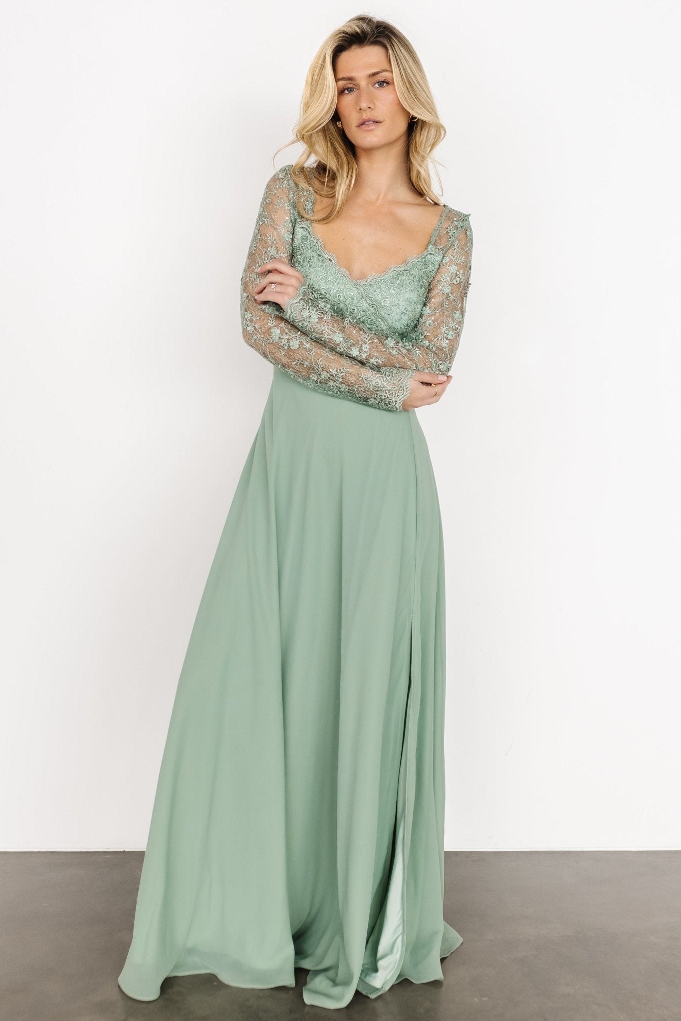 Adalaide Long Sleeve Maxi Dress | Dusty Sage Buy Cheap Popular