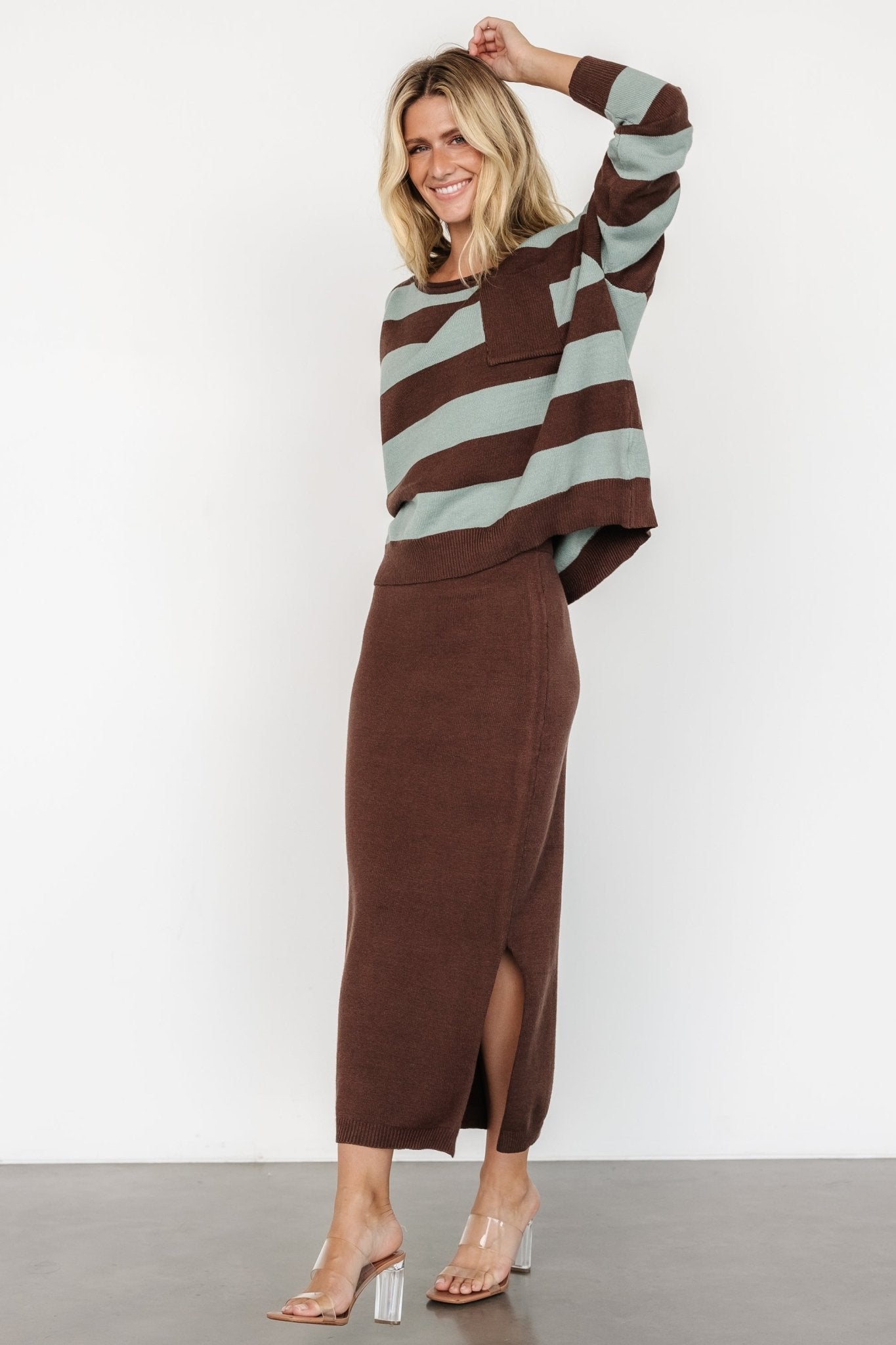 Carlotta Sweater + Skirt Set | Brown + Turquoise Cheap Sale Big Sale