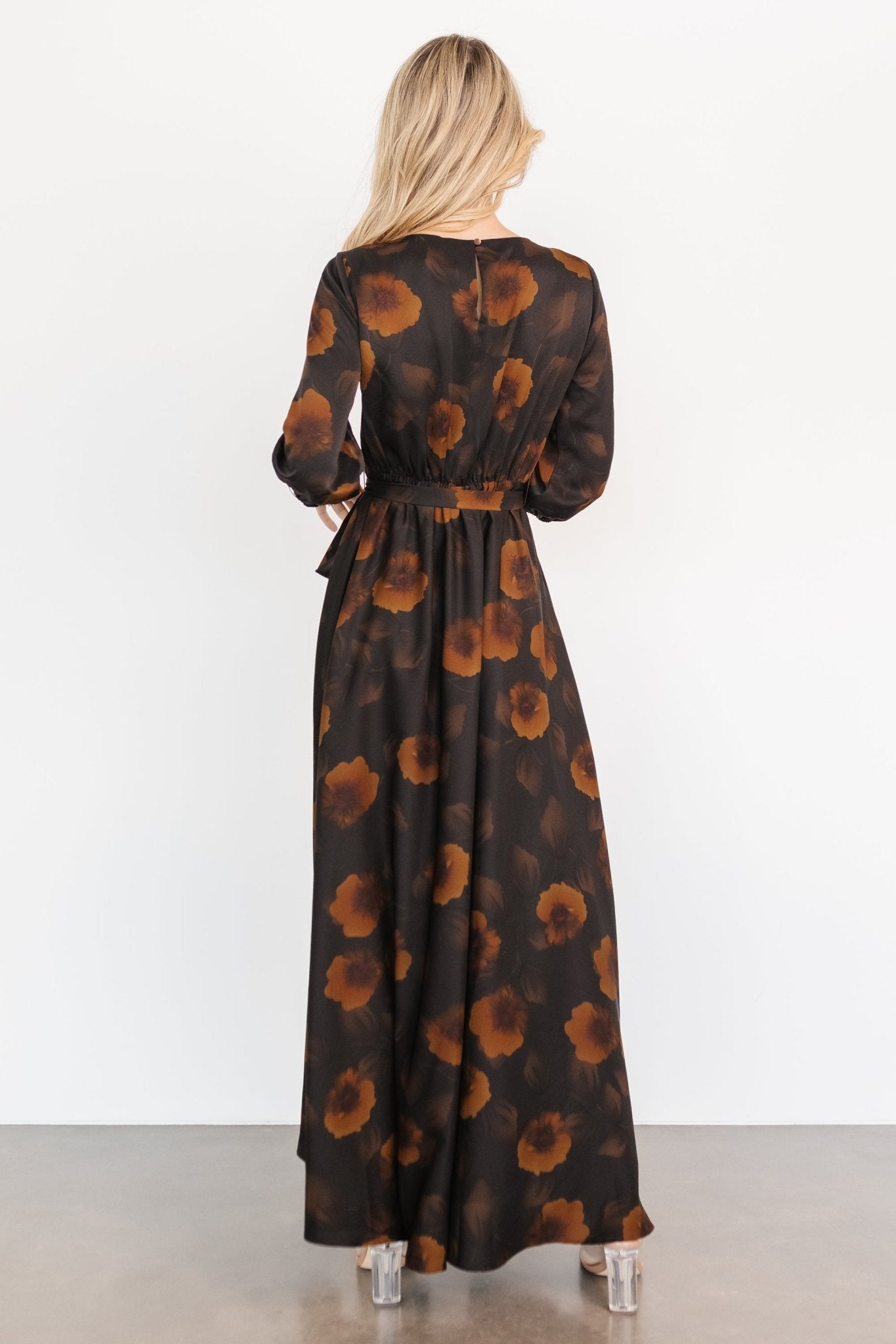 Paula Satin Maxi Dress | Deep Brown Floral Get Authentic For Sale