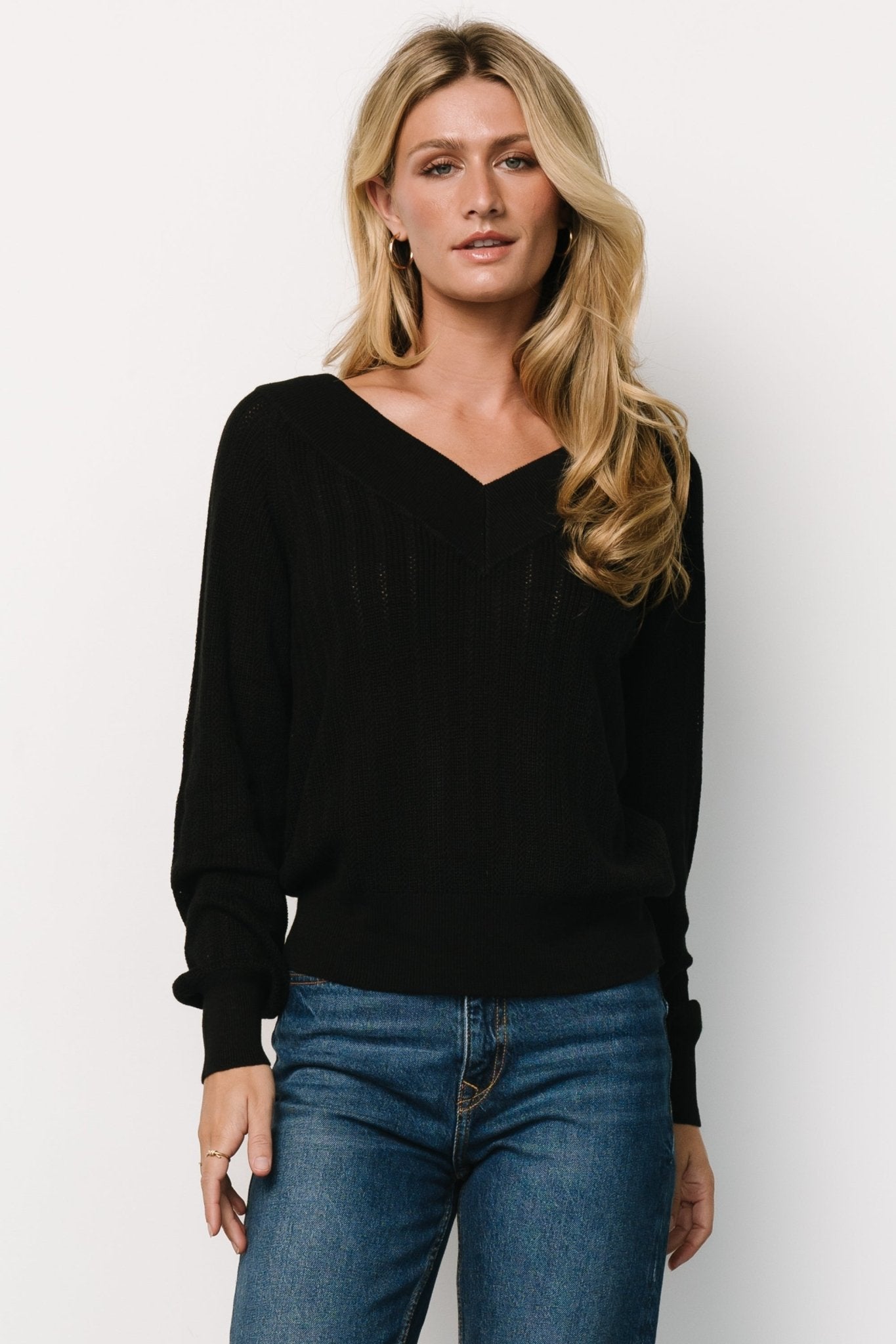 Ashby V Neck Sweater Top | Black Enjoy Online