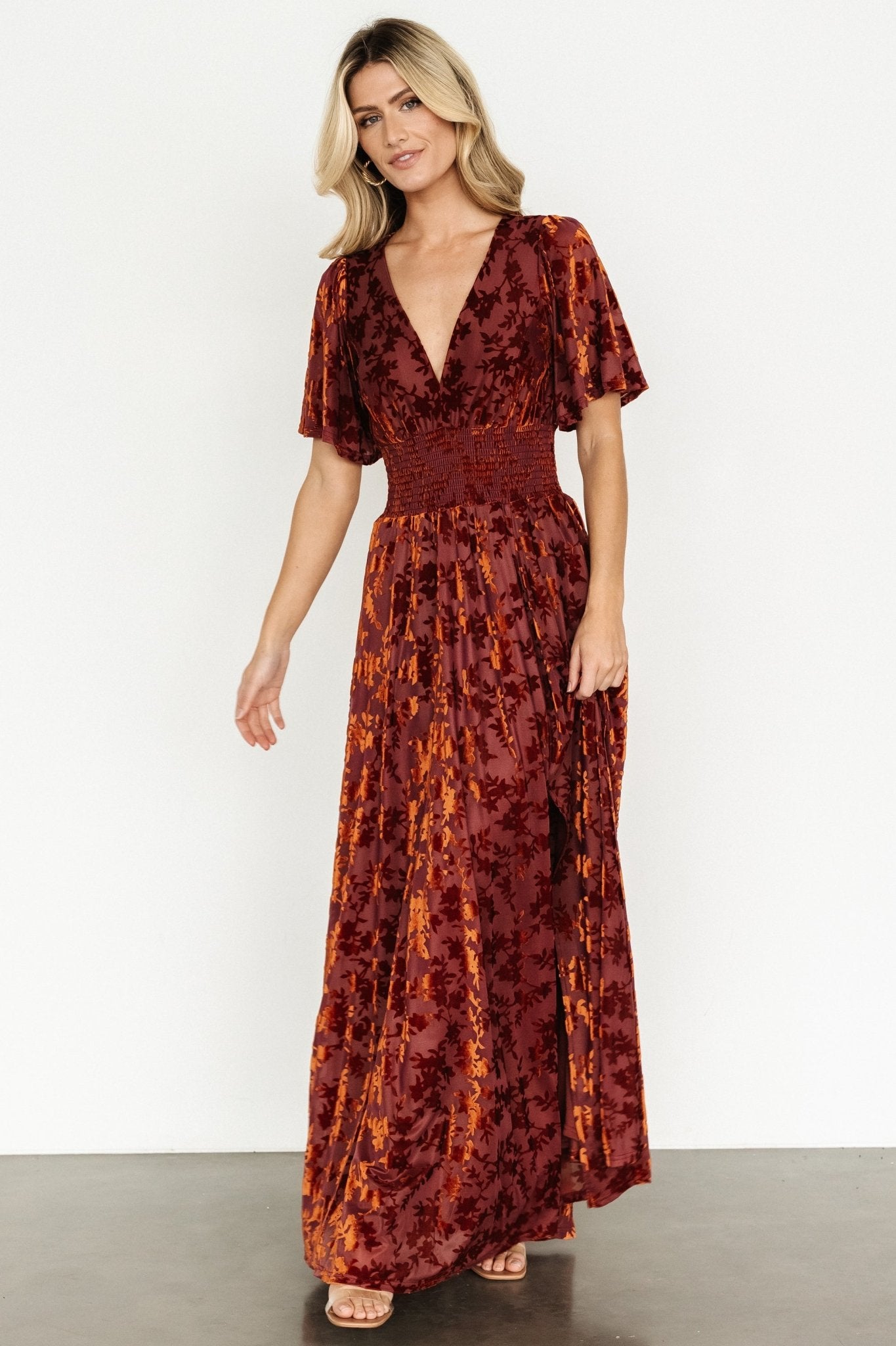 Veronica Velvet Maxi Dress | Rust With Paypal Free Shipping