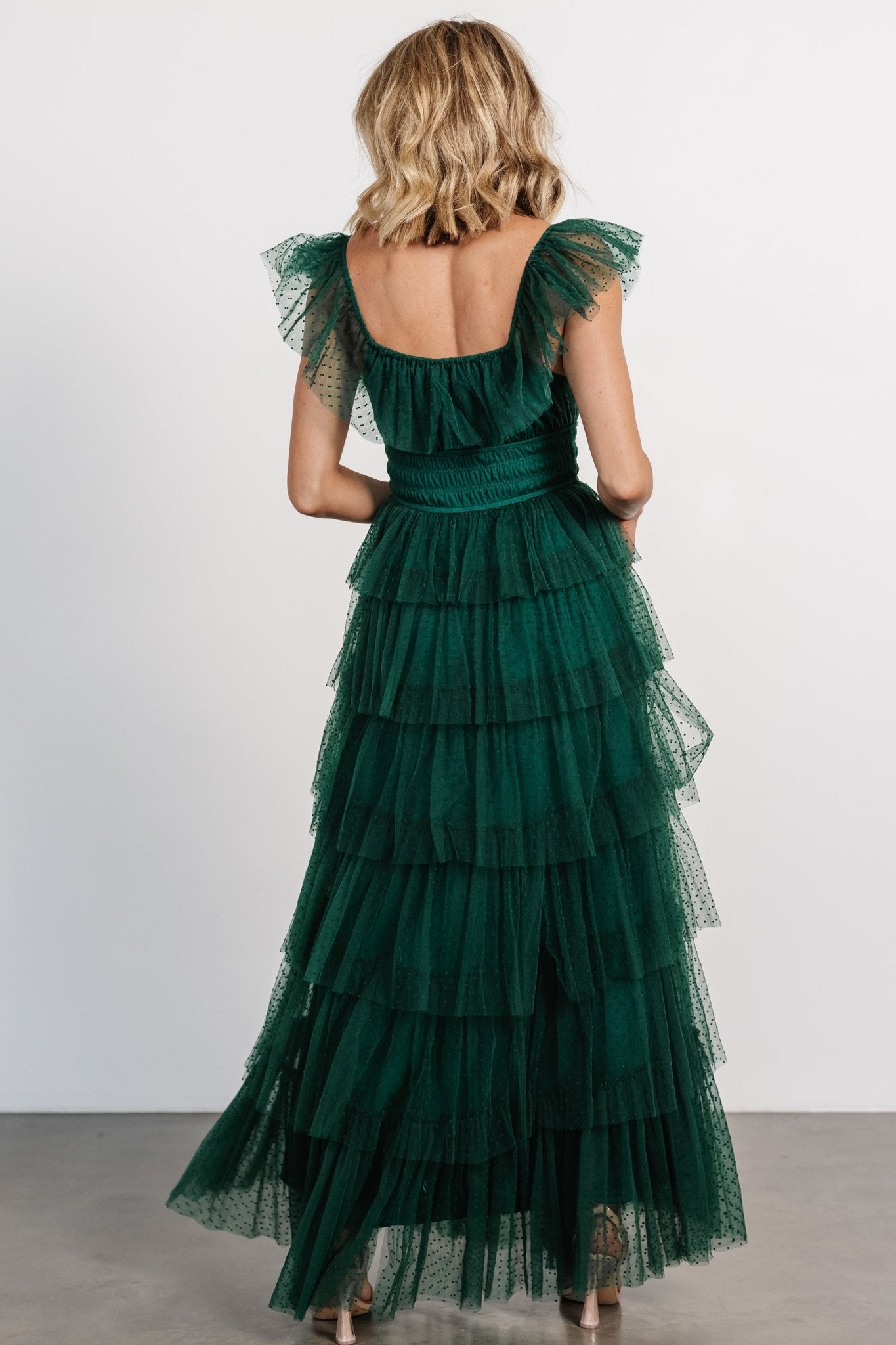 Valora Swiss Dot Tulle Maxi Dress | Dark Green Discount Get To Buy