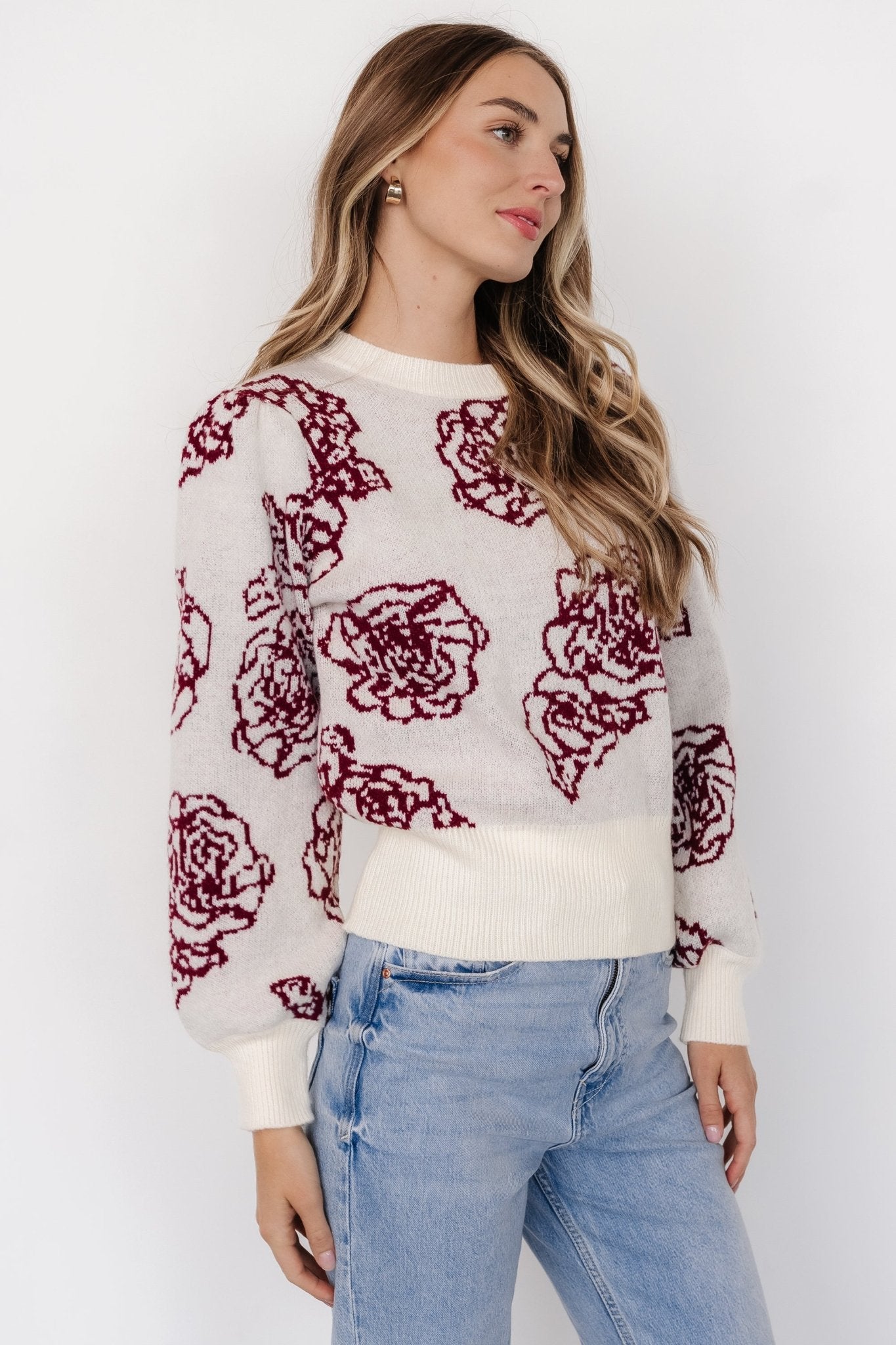 Blake Floral Sweater | Off White + Burgundy Cheap Pice Cost