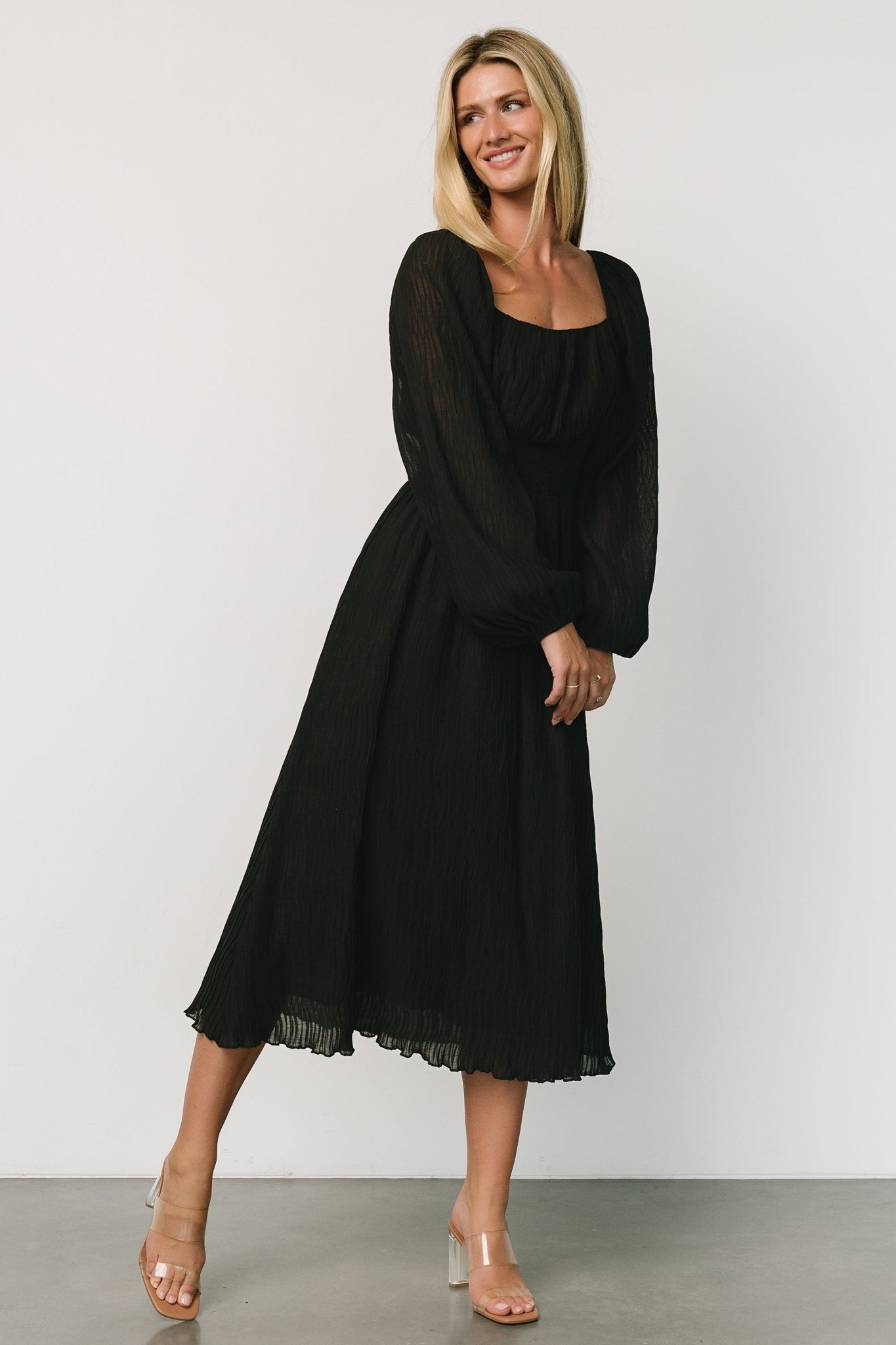 Dalton Pleated Midi Dress | Black Sale Popular