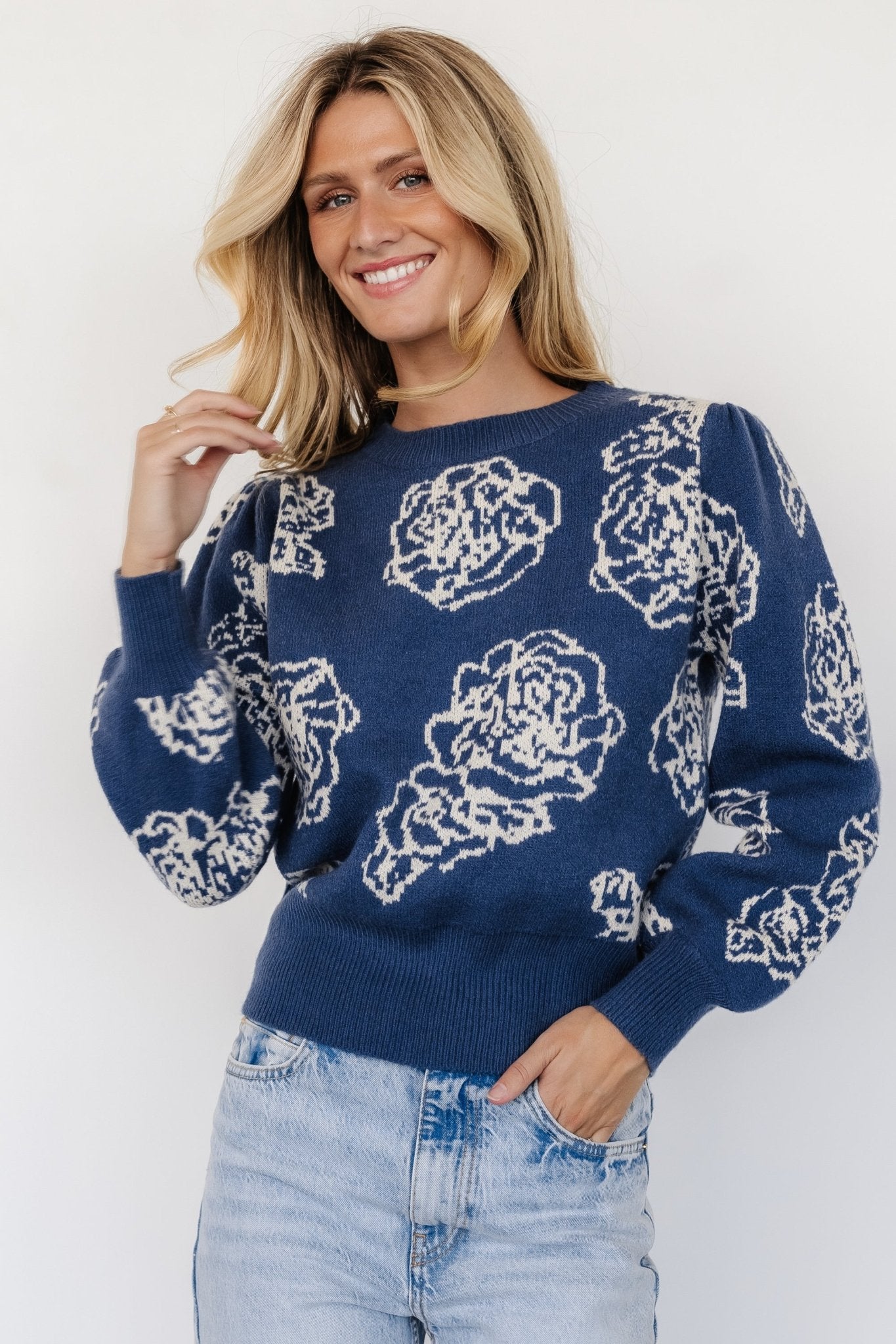 Blake Floral Sweater | Blue + Cream Discount Explore