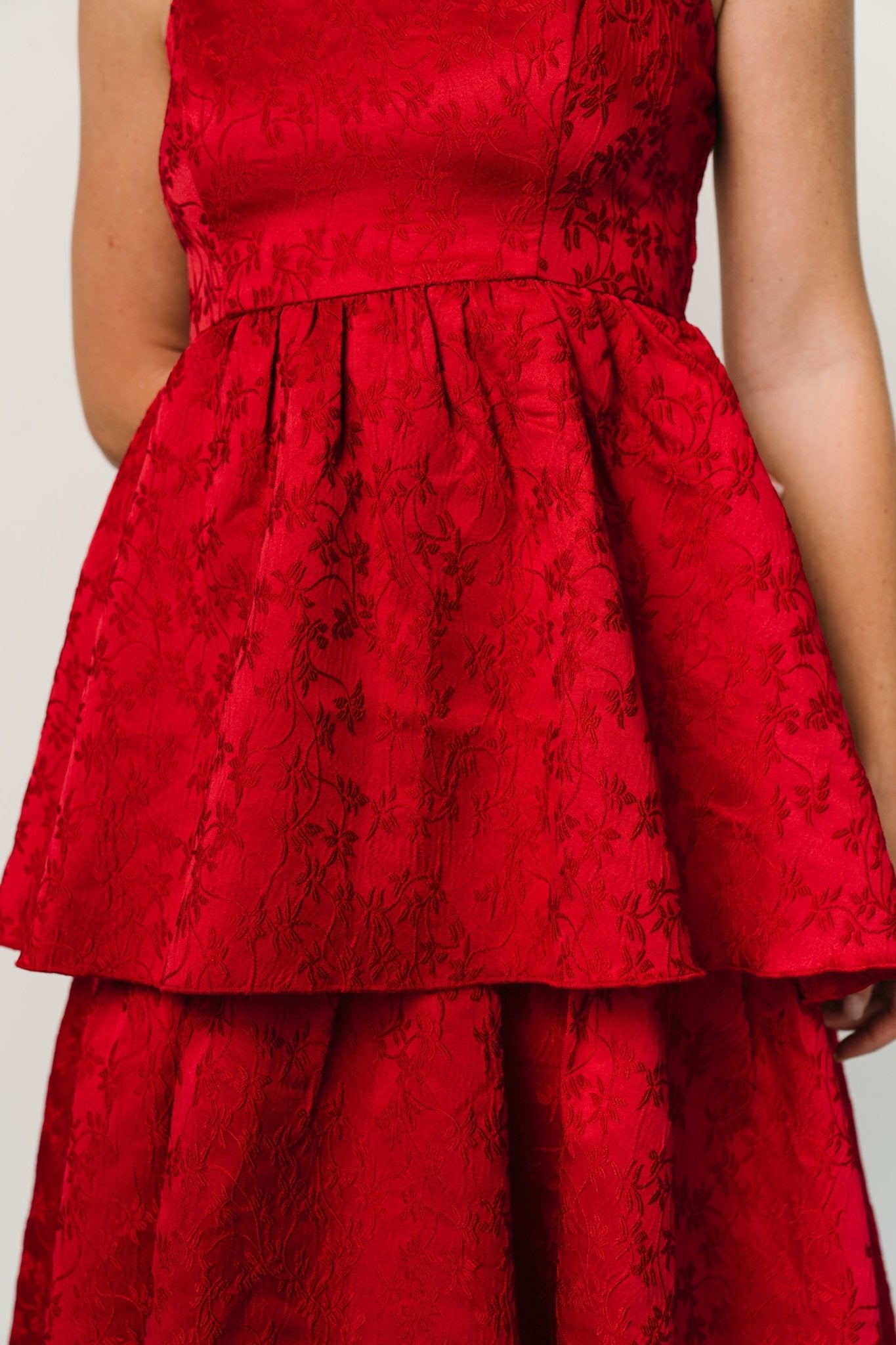 Violetta Embossed Tiered Dress | Deep Red Manchester For Sale