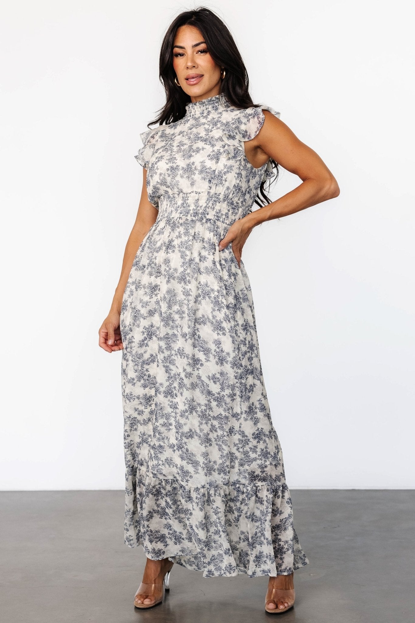 Kearny Ruffle Maxi Dress | Cream + Navy Floral Clearance 2025