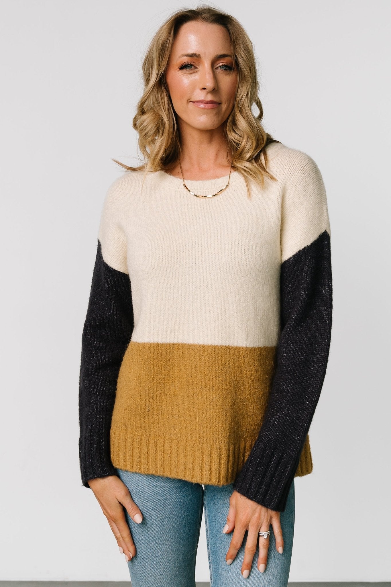 Randi Color Block Sweater | Cream + Navy Cheapest