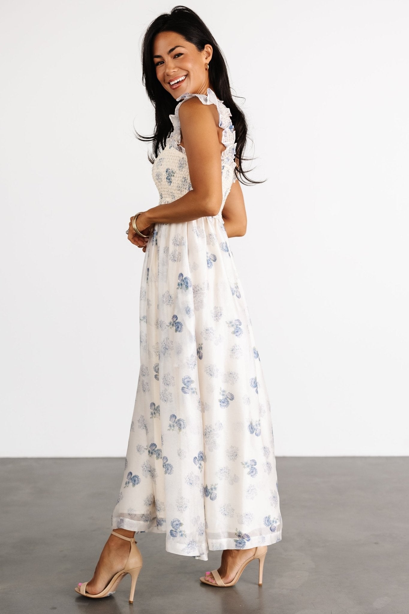 Phoebe Midi Dress | Cream + Blue Floral Free Shipping Limited Edition