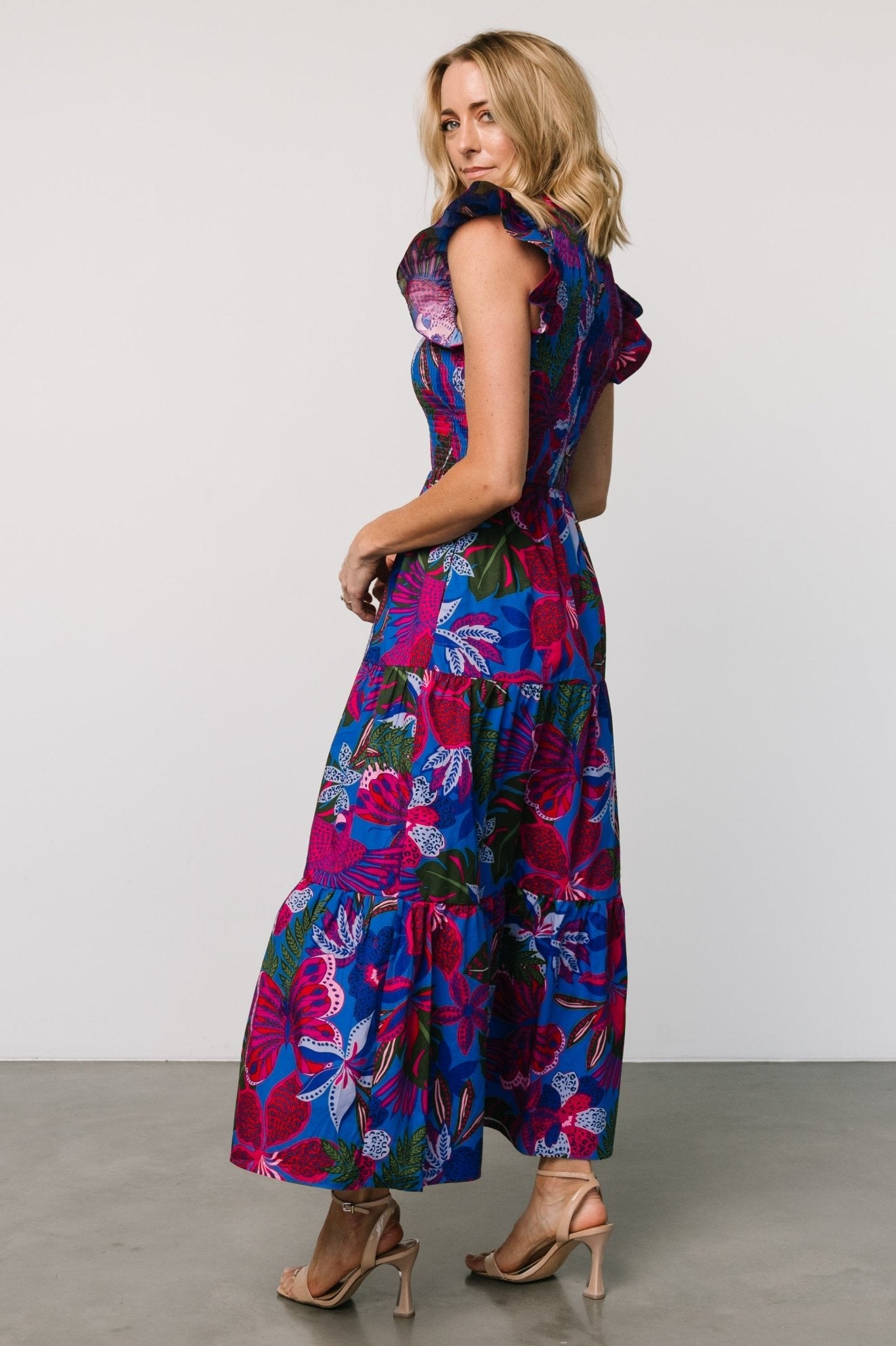 Ranchero Smocked Maxi Dress | Cobalt + Fuchsia Print Cheapest Pice Cheap Online