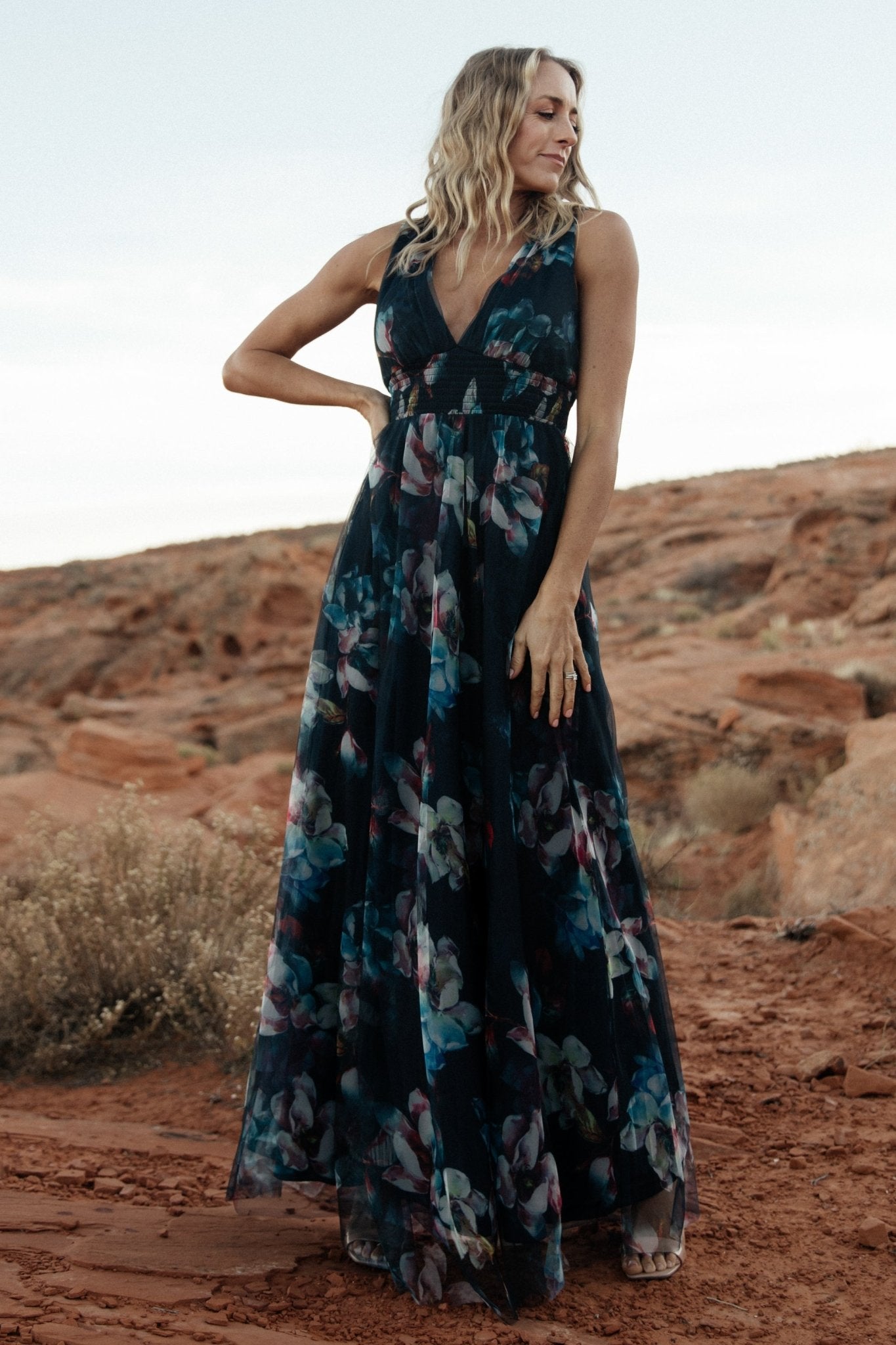 Kamila Tulle Maxi Dress | Navy Abstract Floral Visa Payment For Sale