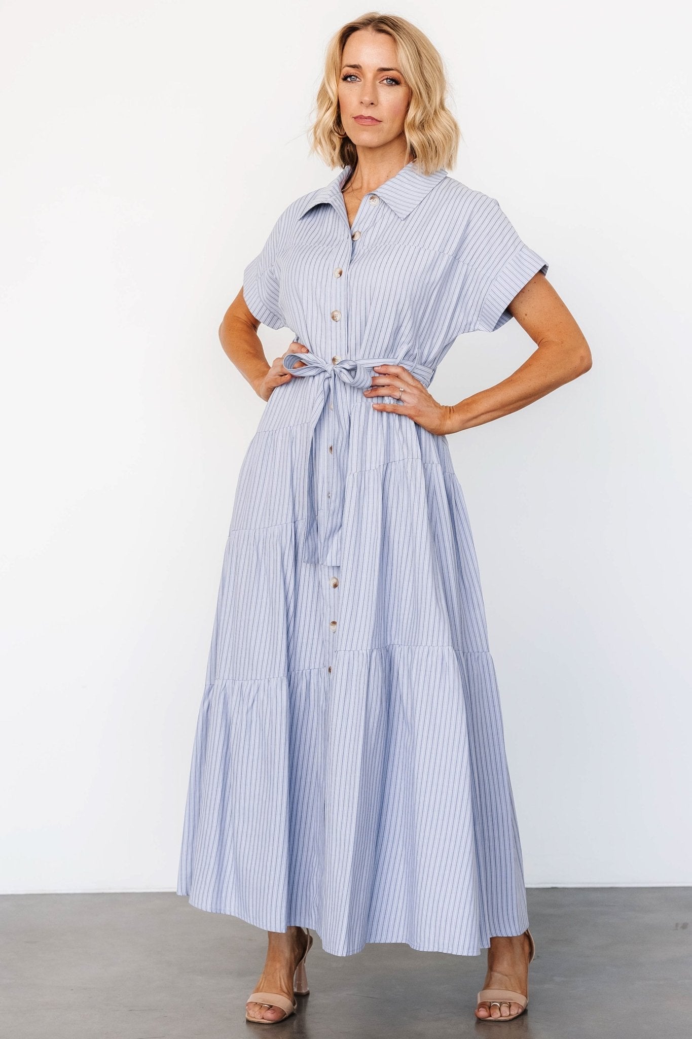 Covey Button Up Maxi Dress | Blue Stripe Hot Sale Cheap Pice