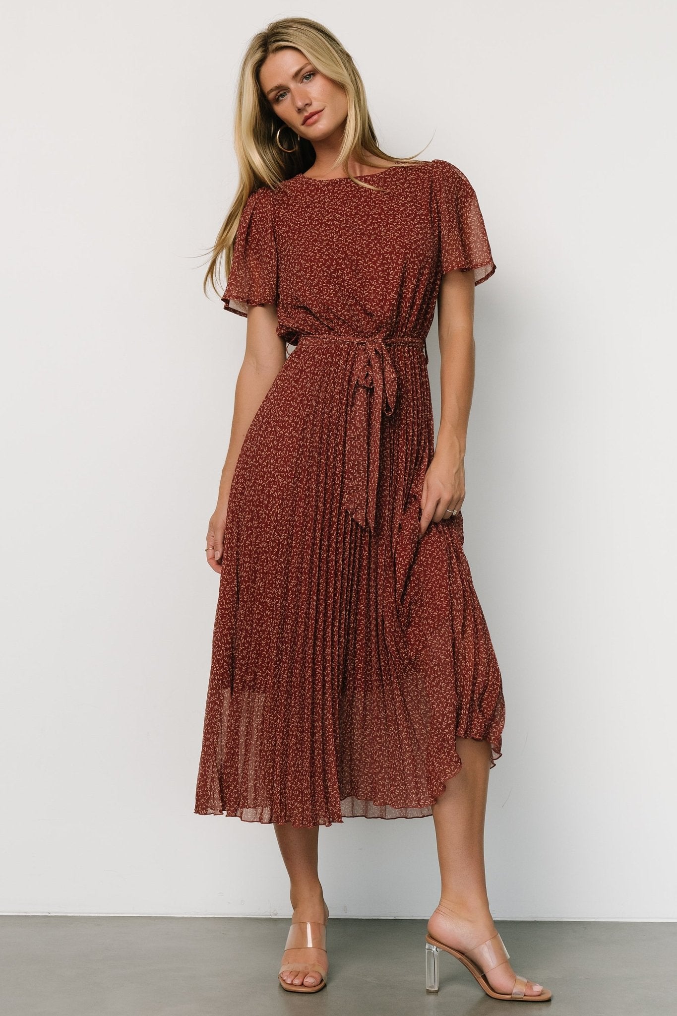 Prim Pleated Dress | Dark Rust Cheap Extremely