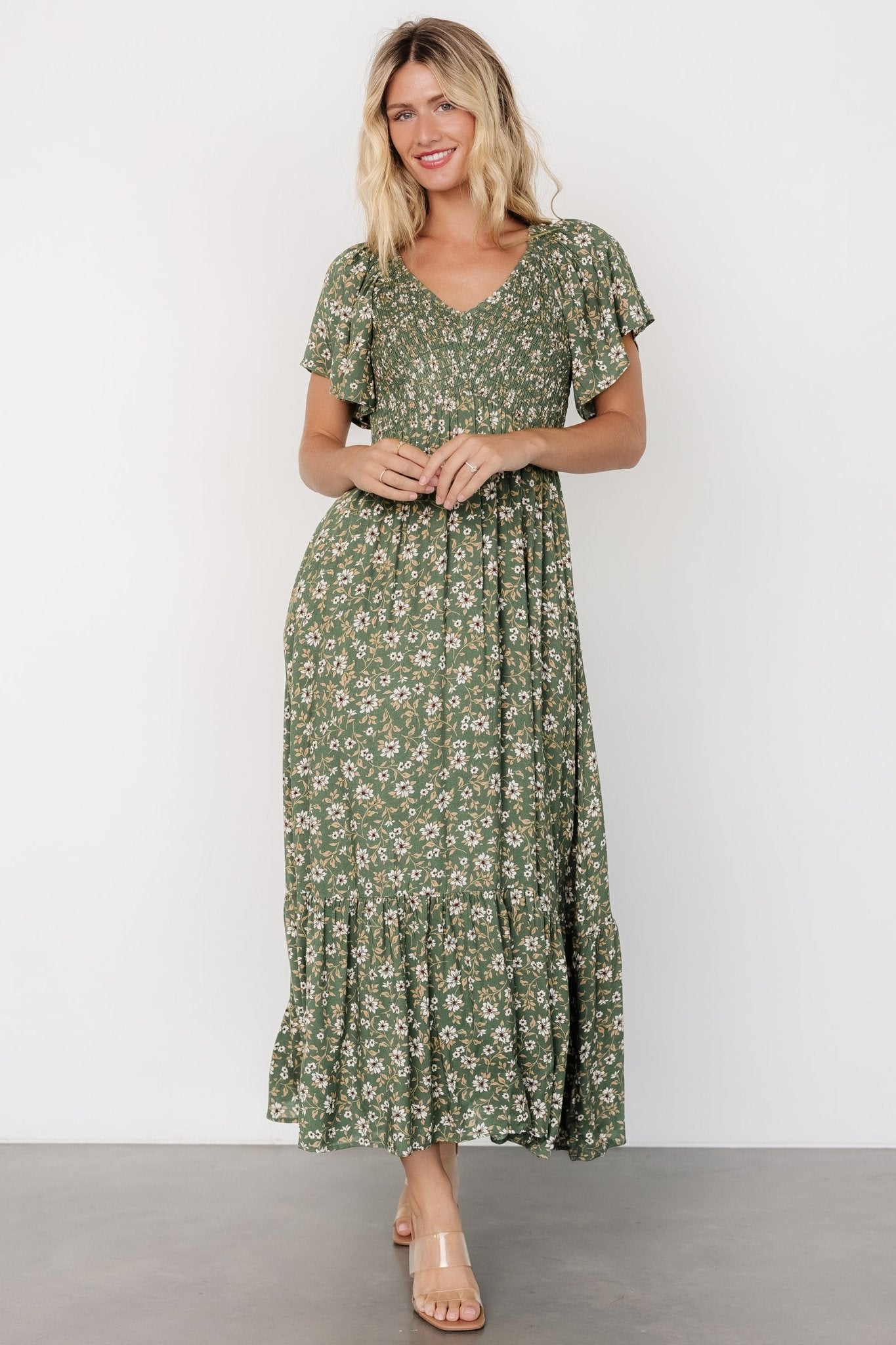 Joanie Smocked Dress | Green Floral Best Deals