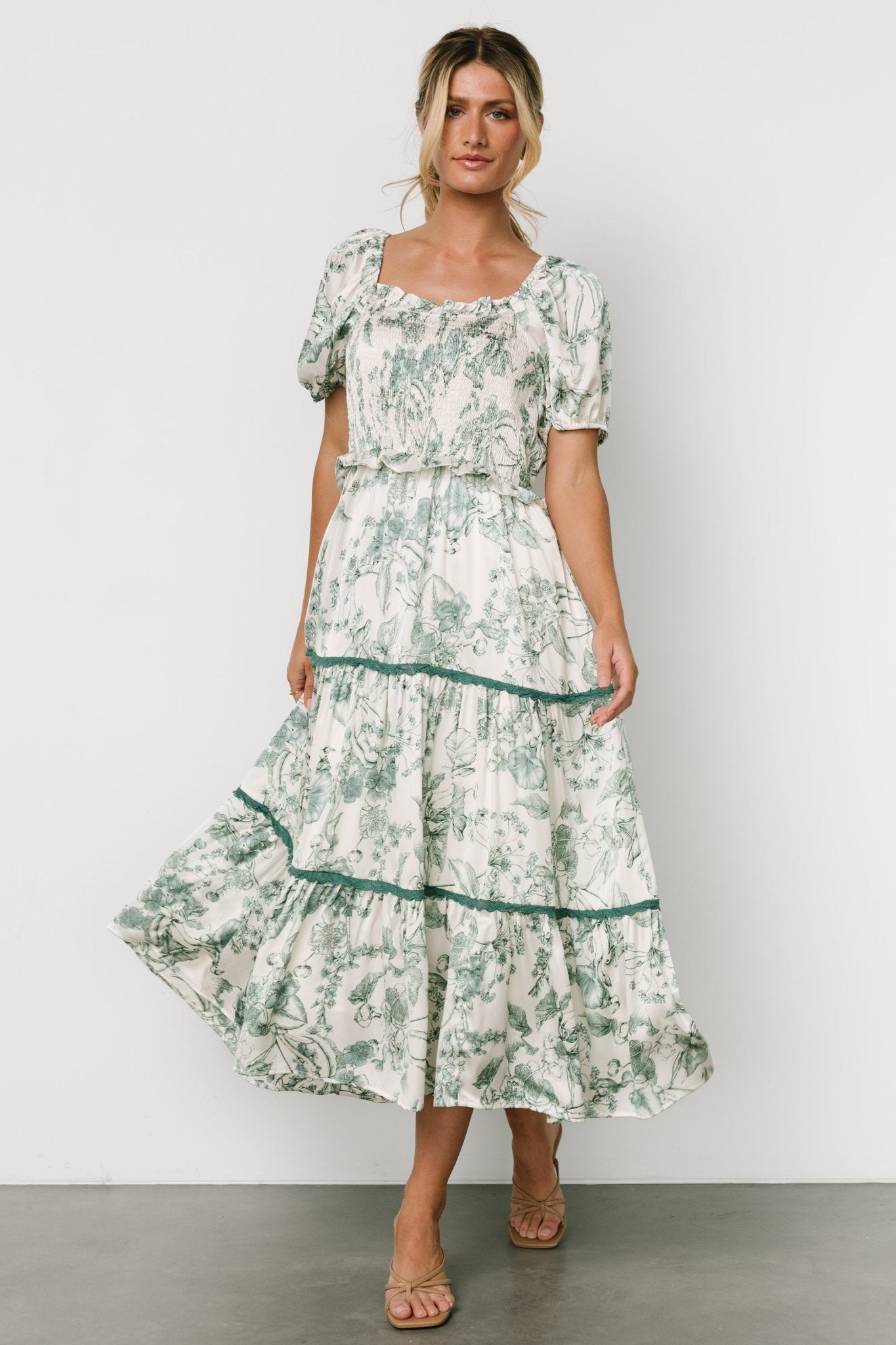 Ruthie Tiered Midi Dress | Green Print Cheap Sale Looking For