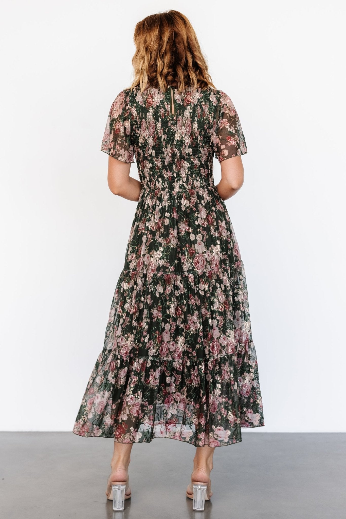 Mara Embroidered Tulle Dress | Dark Green + Blush Floral With Mastercard Cheap Pice