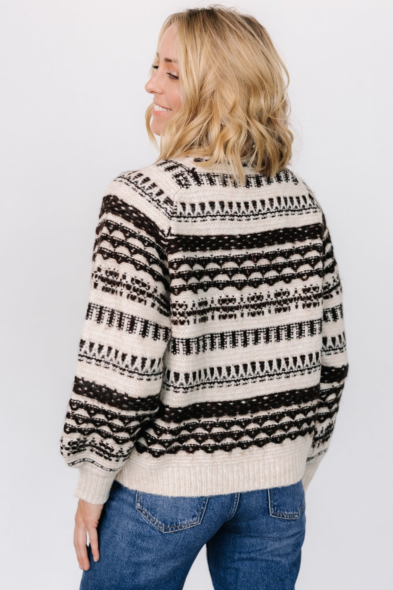 Guadalupe Mock Neck Sweater | Ivory + Chocolate Outlet Shop