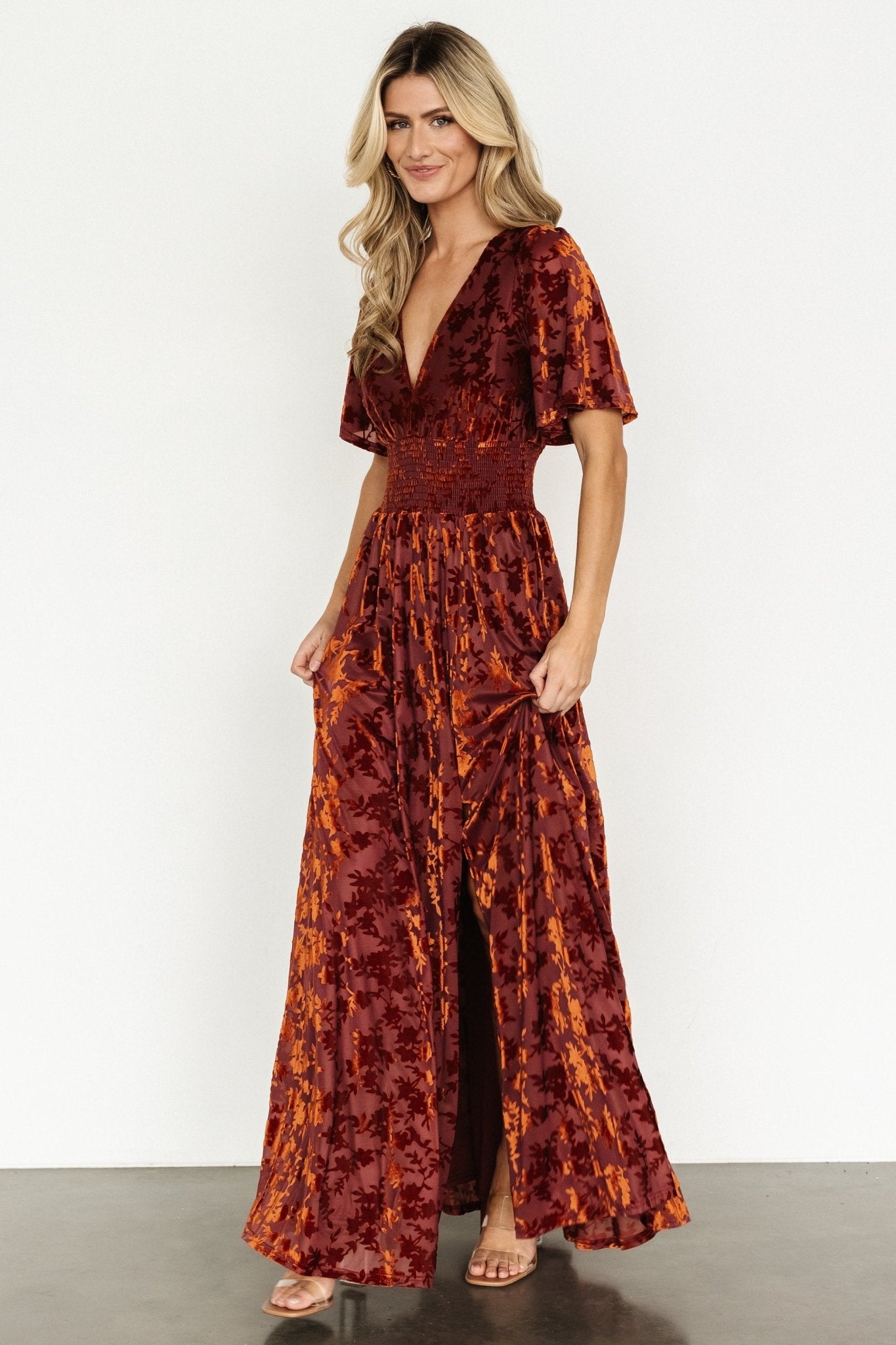 Veronica Velvet Maxi Dress | Rust With Paypal Free Shipping