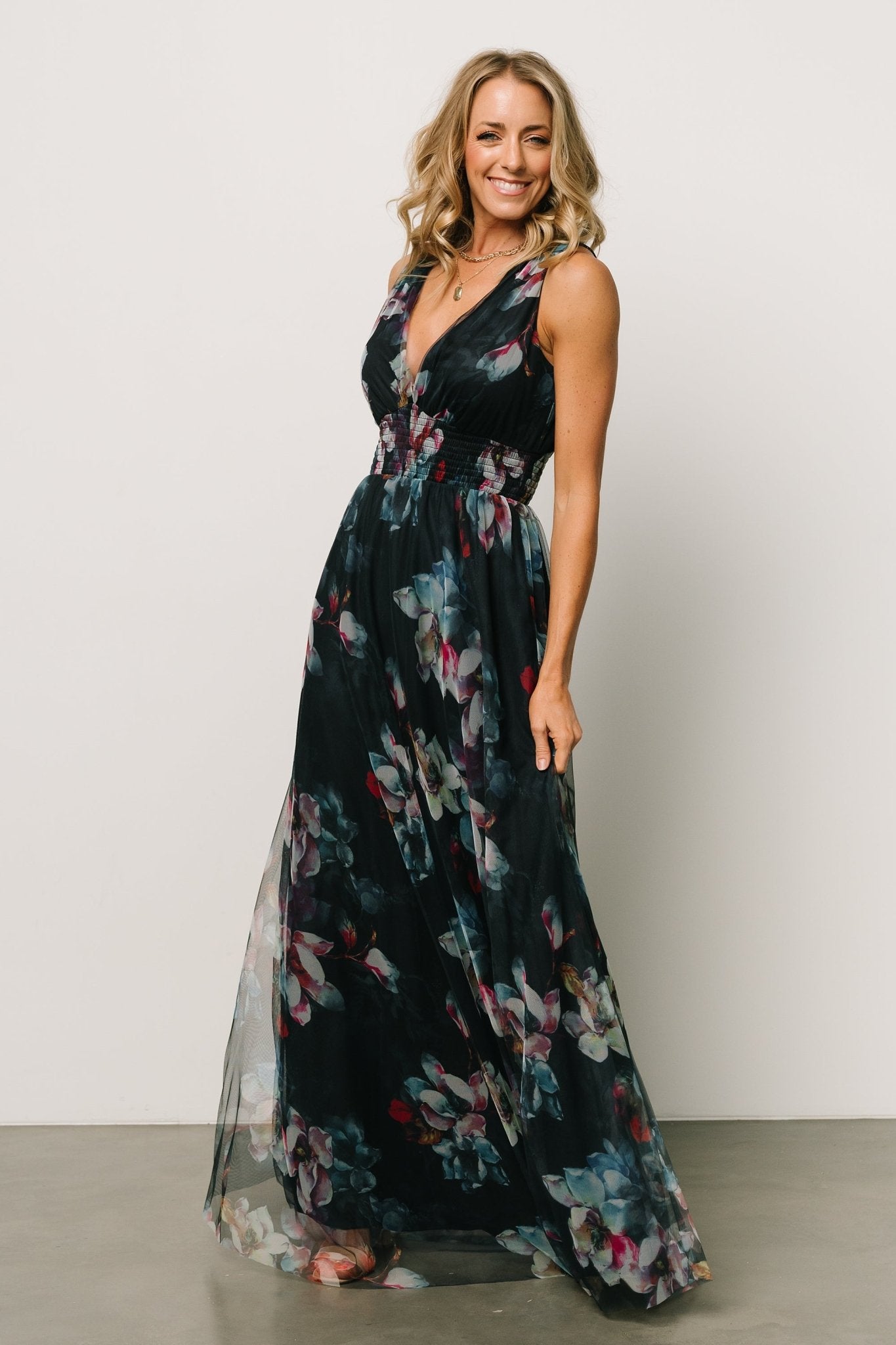 Kamila Tulle Maxi Dress | Navy Abstract Floral Visa Payment For Sale