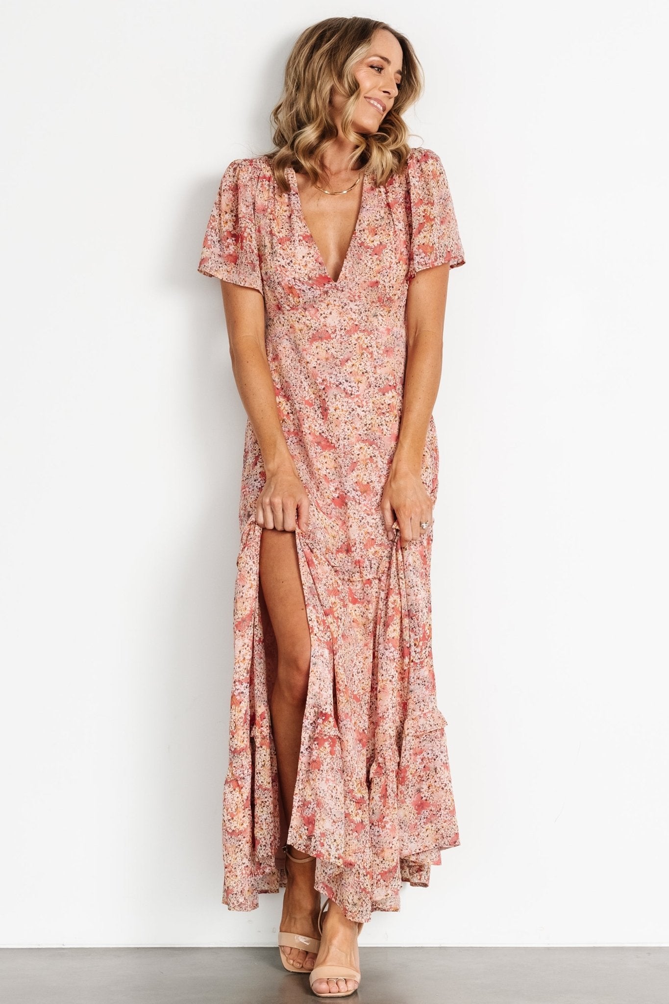 Audrey Deep V Maxi Dress | Blush Floral Cheap Sale With Mastercard