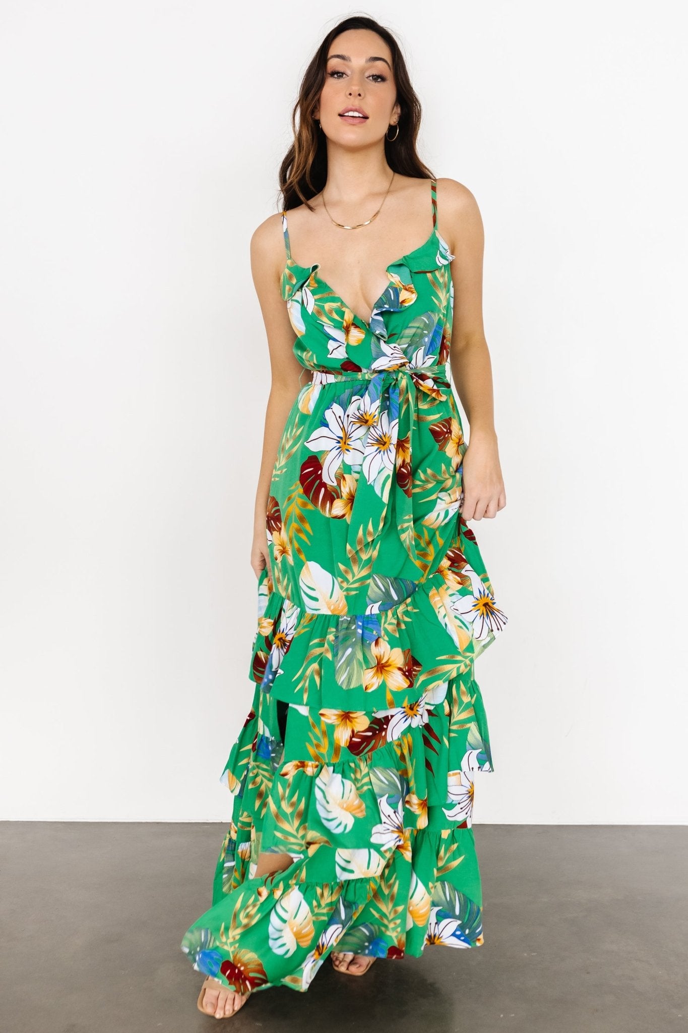 Dolores Ruffle Maxi Dress | Green Multi Discount 2025 New