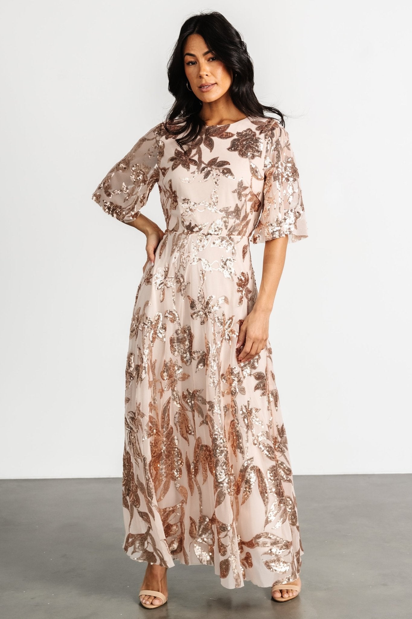 Lucy Sequin Dress | Rose Gold Discount Authentic