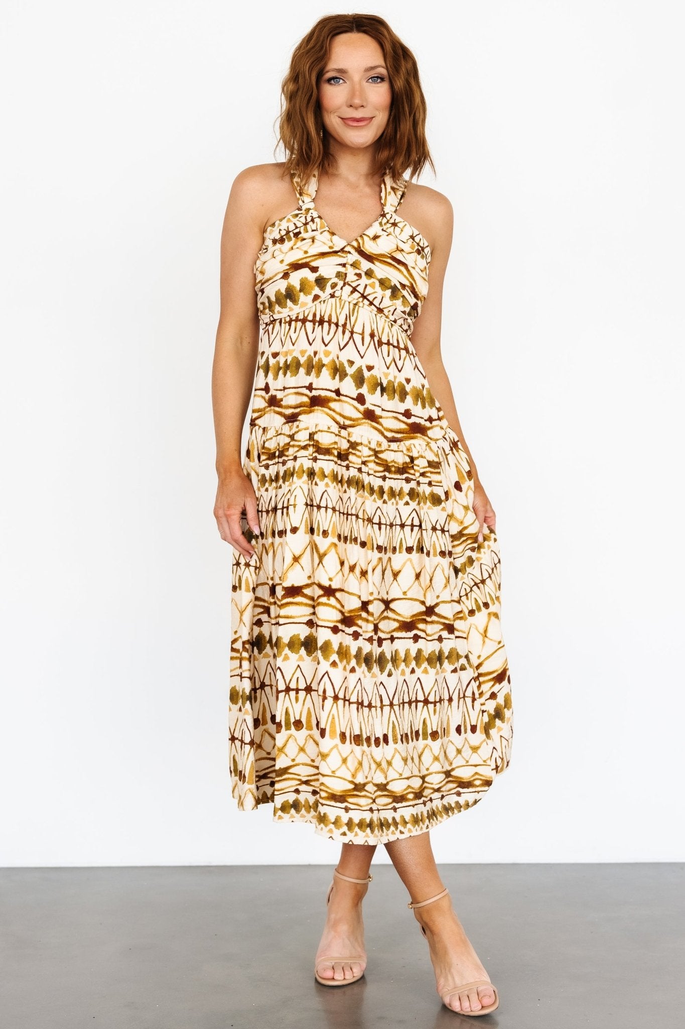 Seraphina Open Back Midi Dress | Tan Multi Clearance Low Pice