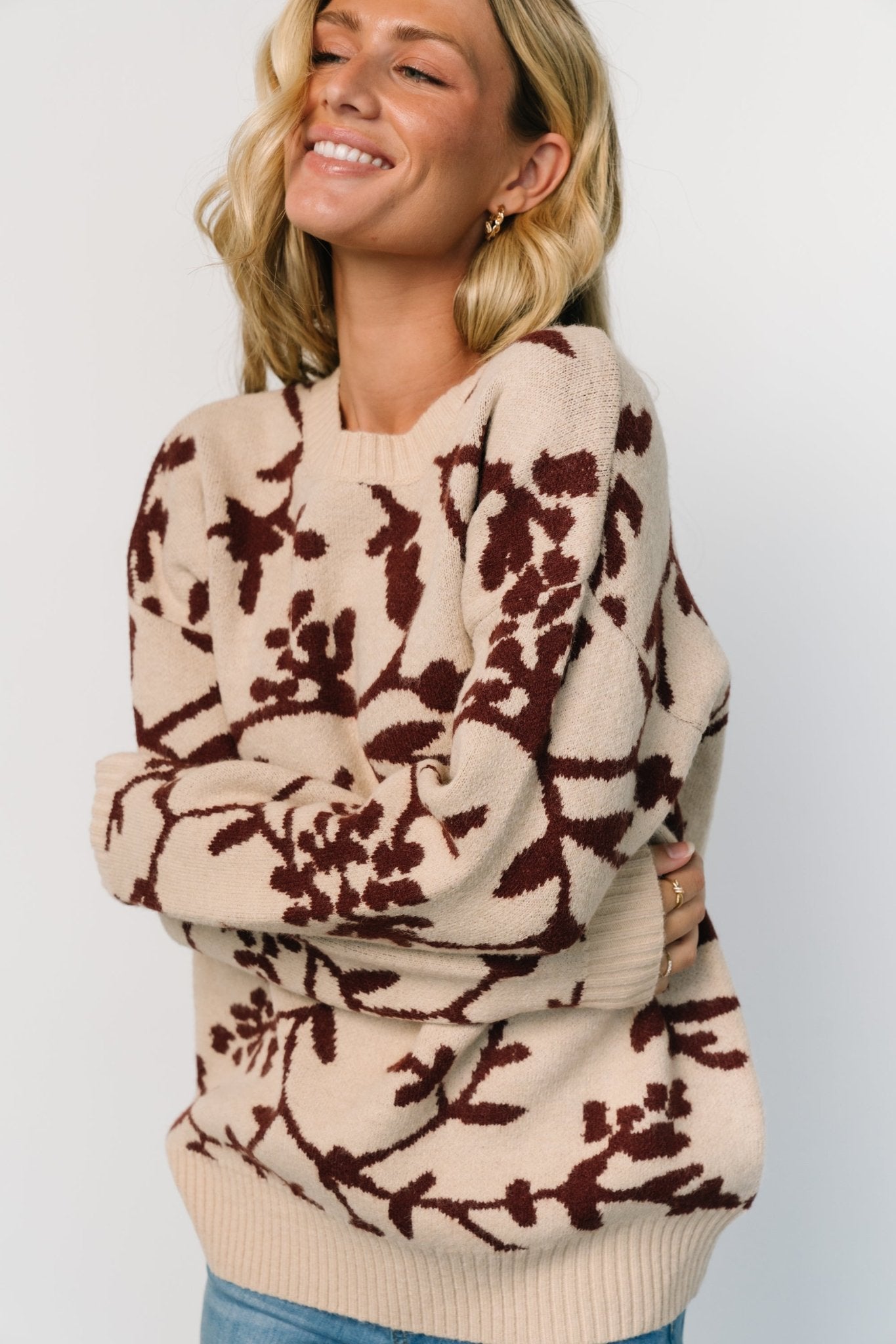 Hallstatt Sweater | Beige + Merlot Print Cheap Visa Payment