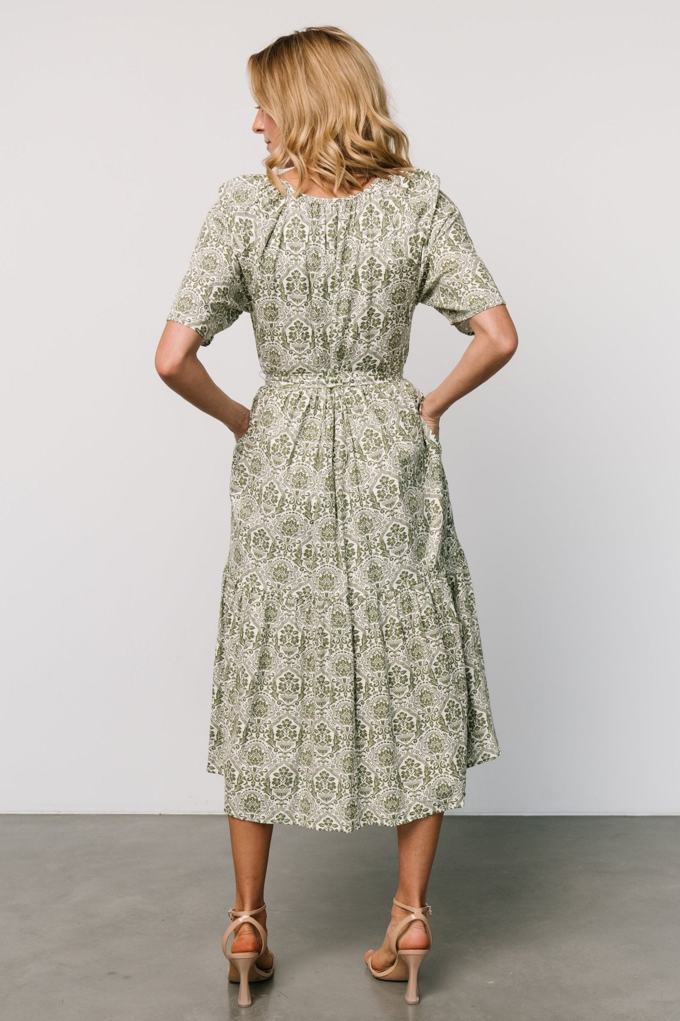 Lyla Midi Dress | White + Olive Print Free Shipping Fashion Style