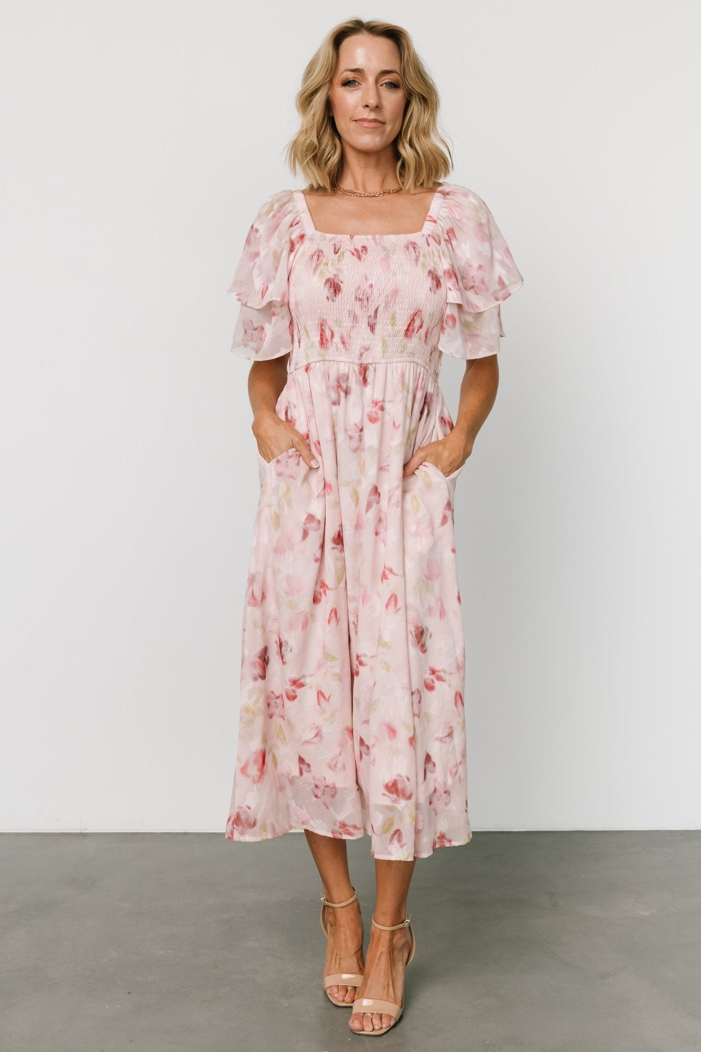 Flora Midi Dress | Blush Print Cheap 100% Authentic