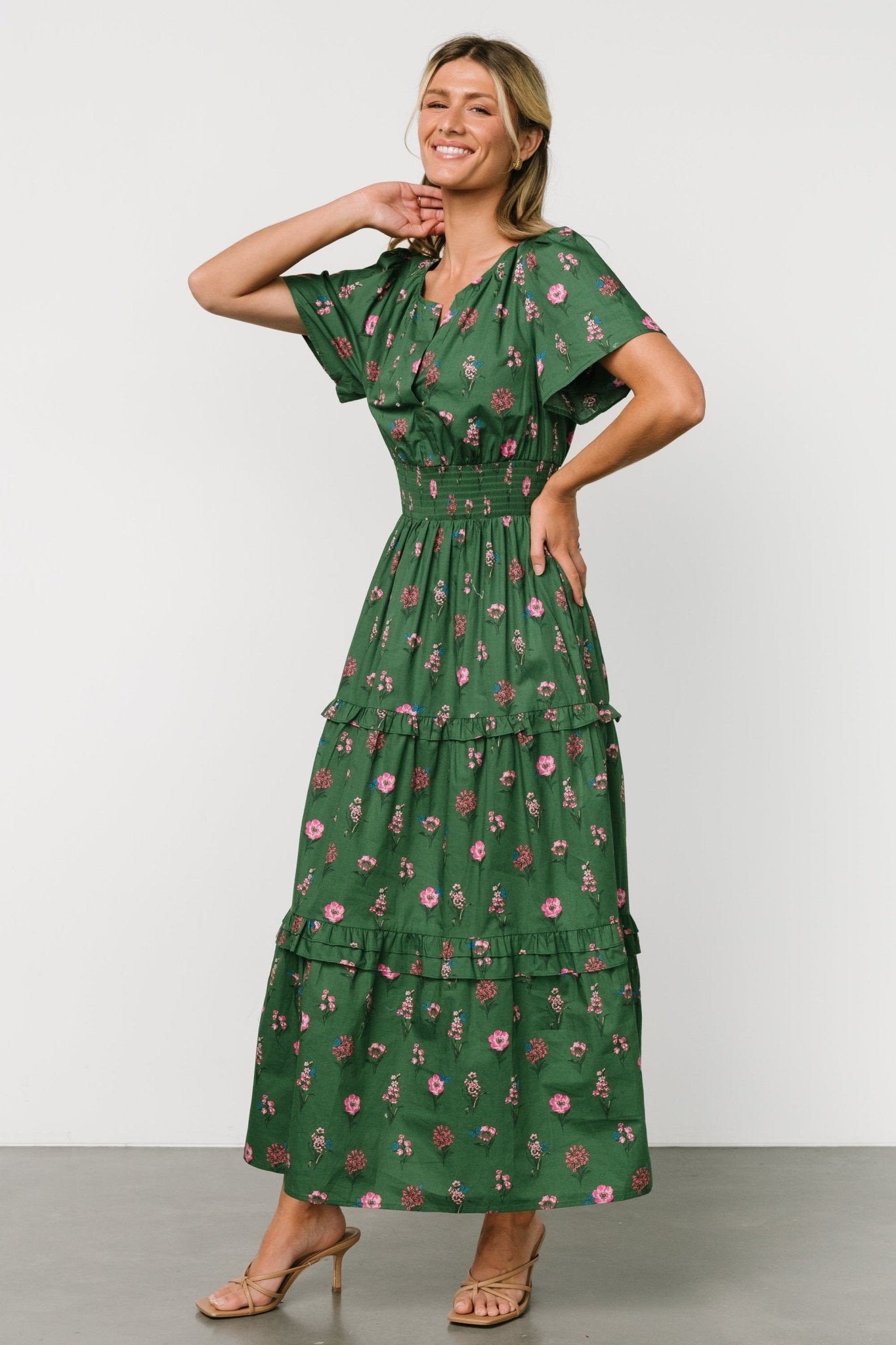 Kiana Poplin Maxi Dress | Green + Pink Buy Cheap Best Store To Get