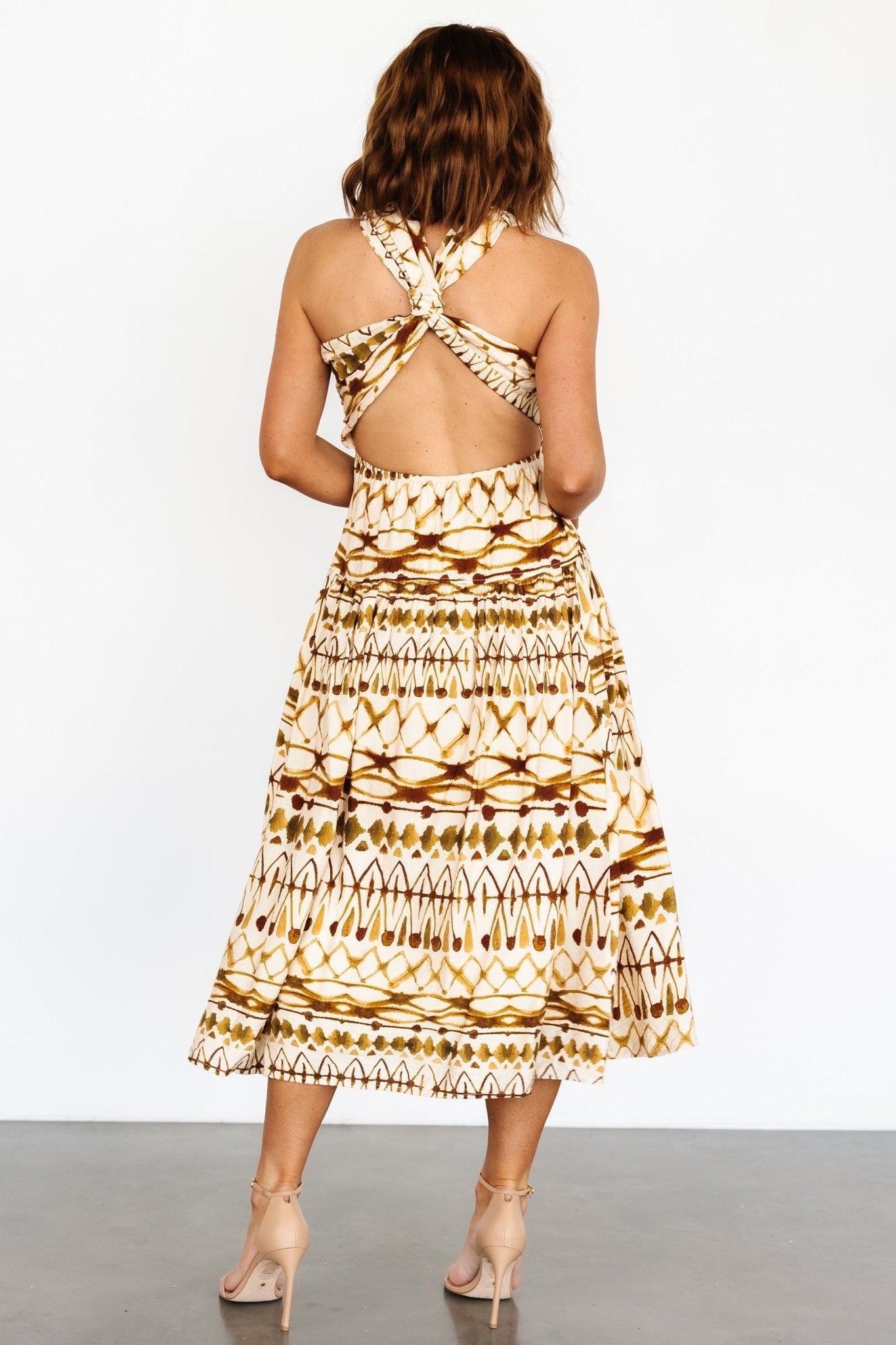 Seraphina Open Back Midi Dress | Tan Multi Clearance Low Pice