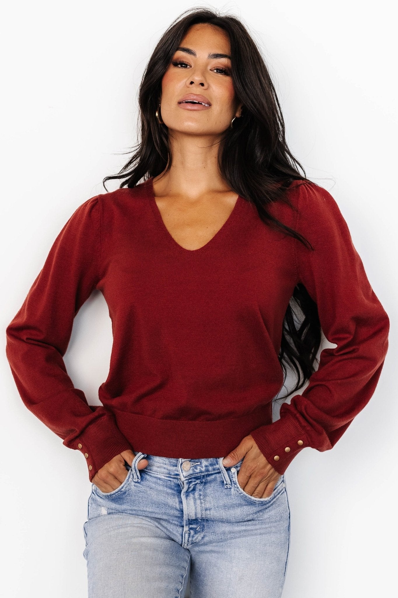 Sheila V Neck Sweater Top | Brick 2025 Cheap Online