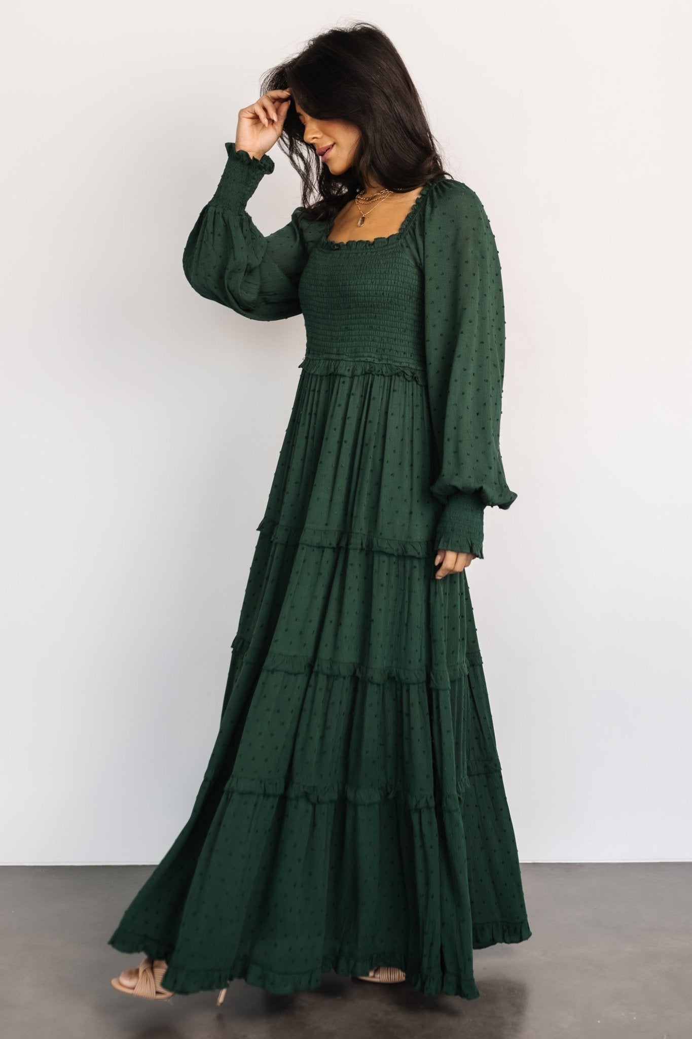 Amanda Smocked Dotted Maxi Dress | Evergreen Cheap 2025 Newest