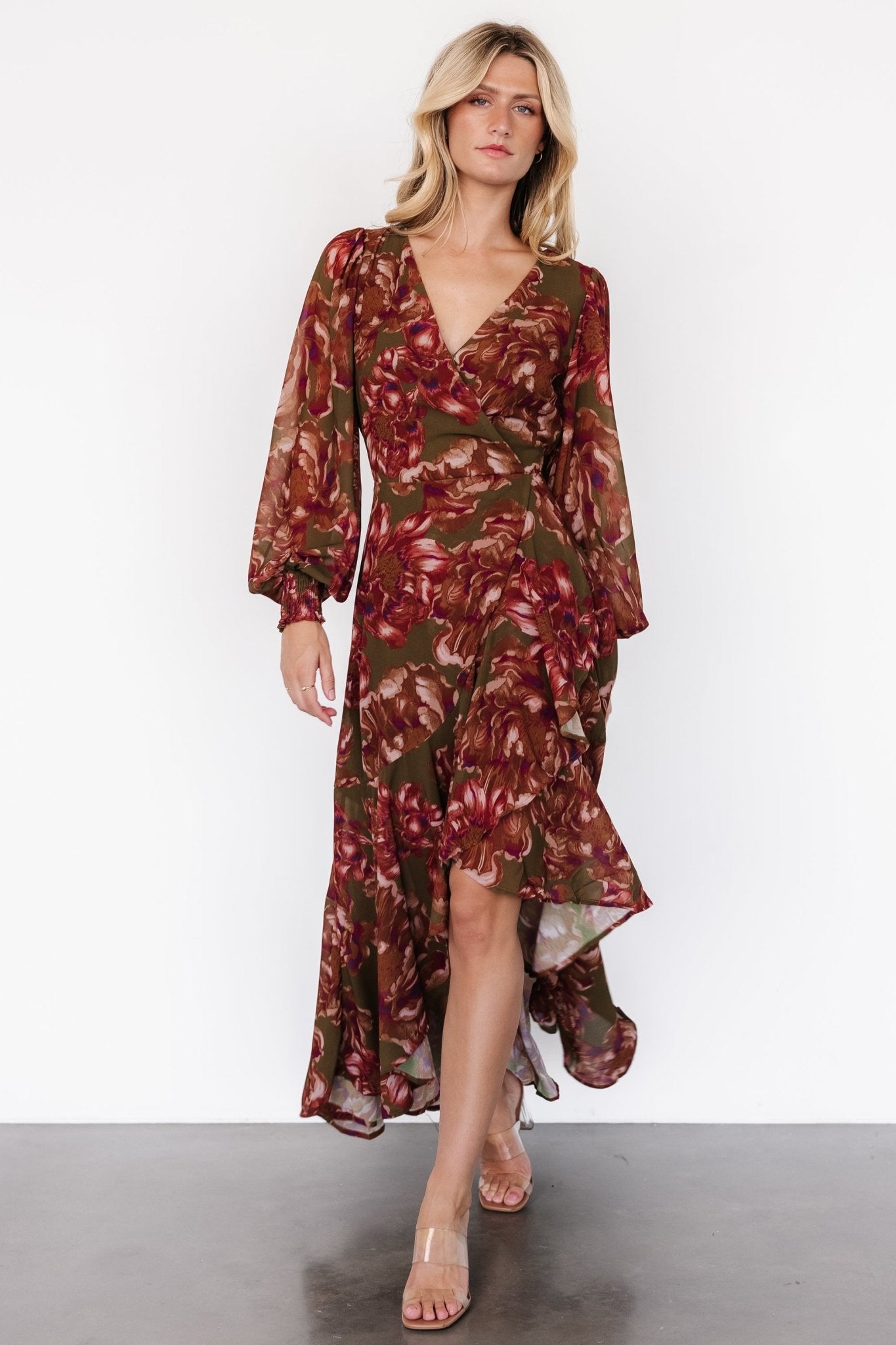 Maryana Ruffle Dress | Olive Floral Affordable Cheap Online