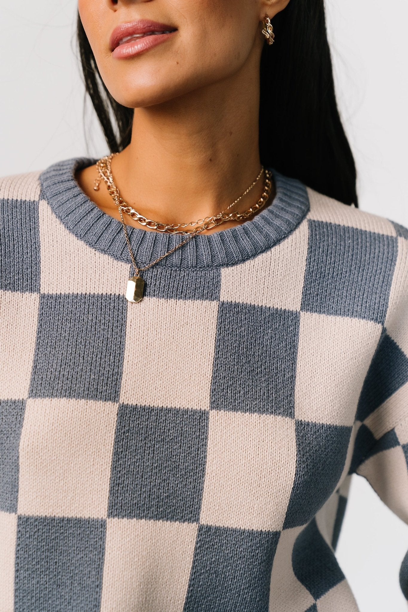 Quincy Checkered Sweater | Blue Clearance Explore