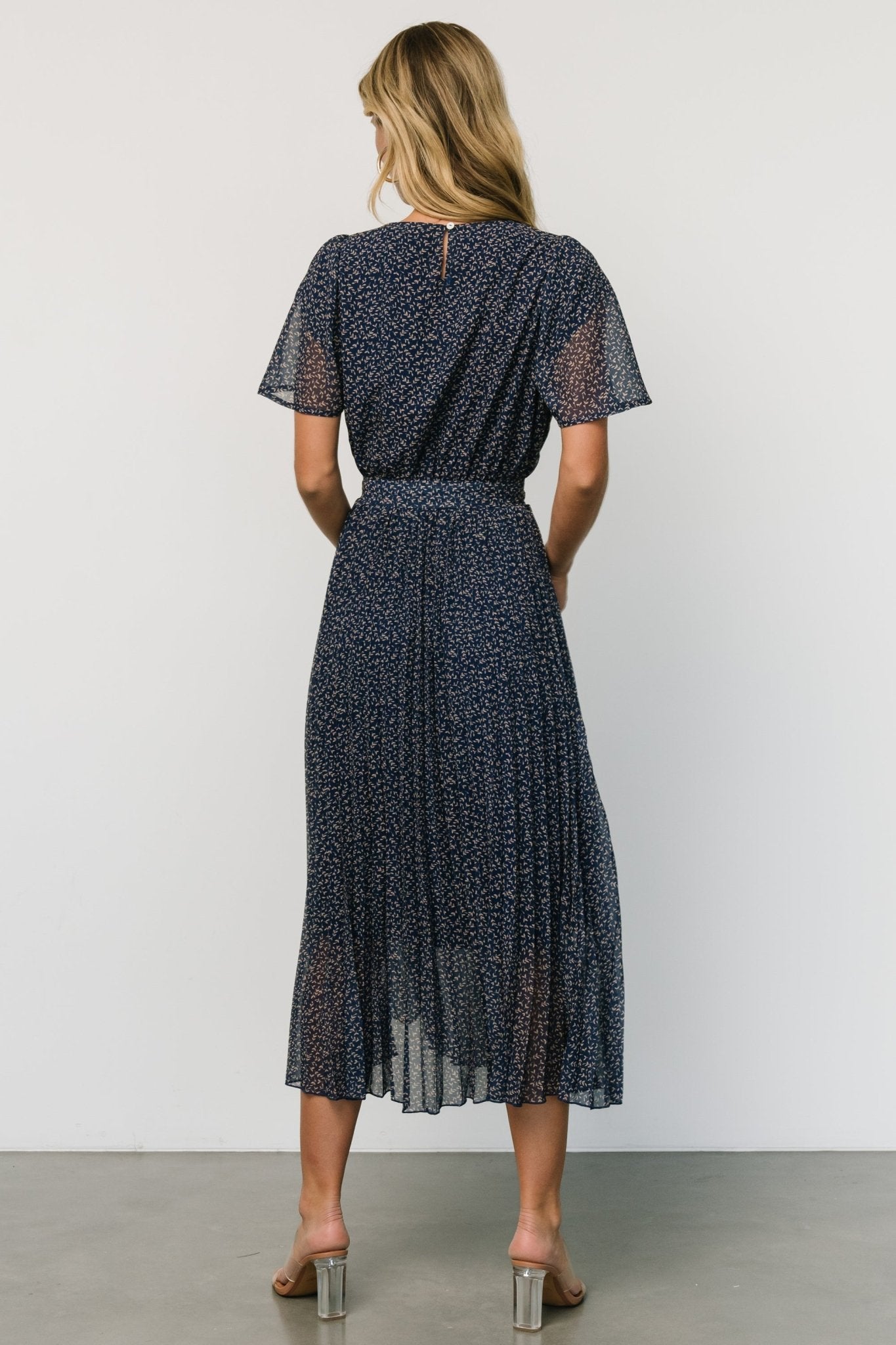 Prim Pleated Dress | Navy Print Footlocker Pictures Sale Online