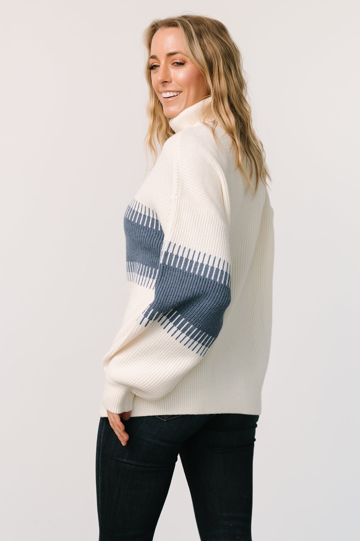 Antonov Turtle Neck Sweater | Blue + Cream Outlet Cheap Online