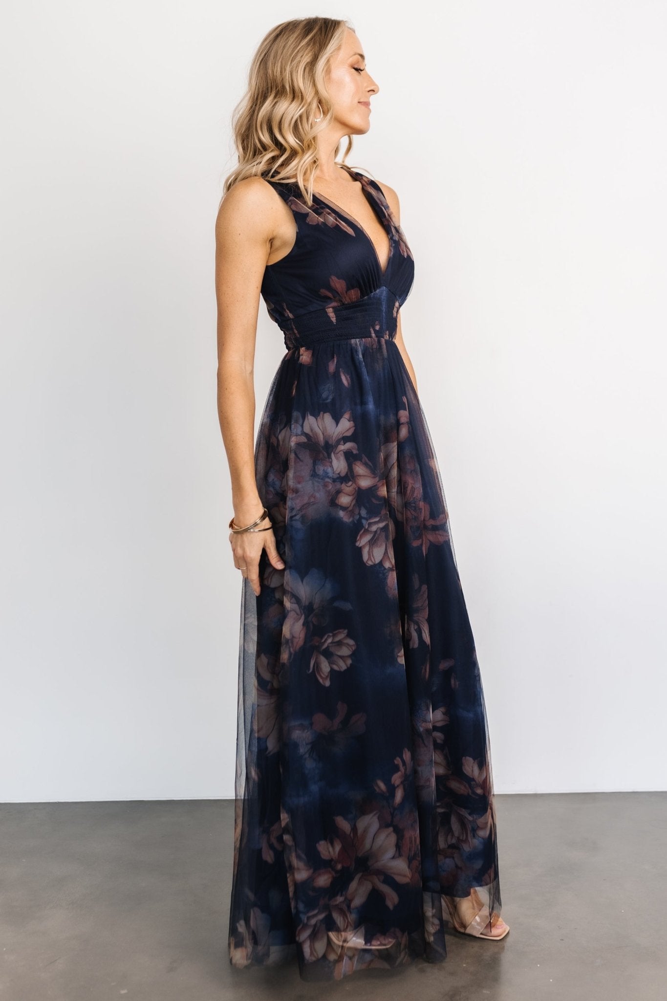 Kamila Tulle Maxi Dress | Dark Blue Floral Clearance Amazon