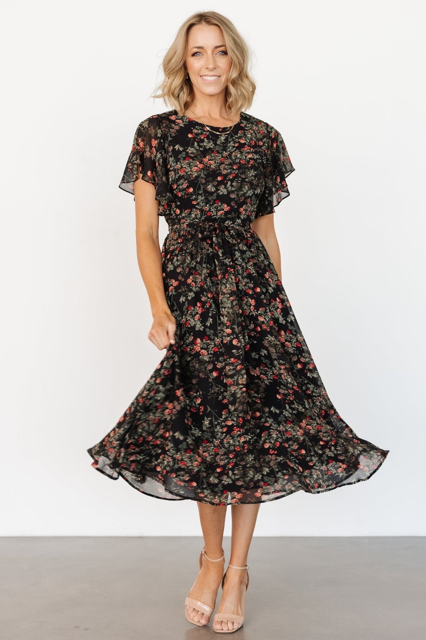 Laurel Midi Dress | Black + Red Floral Best Place To Buy Online